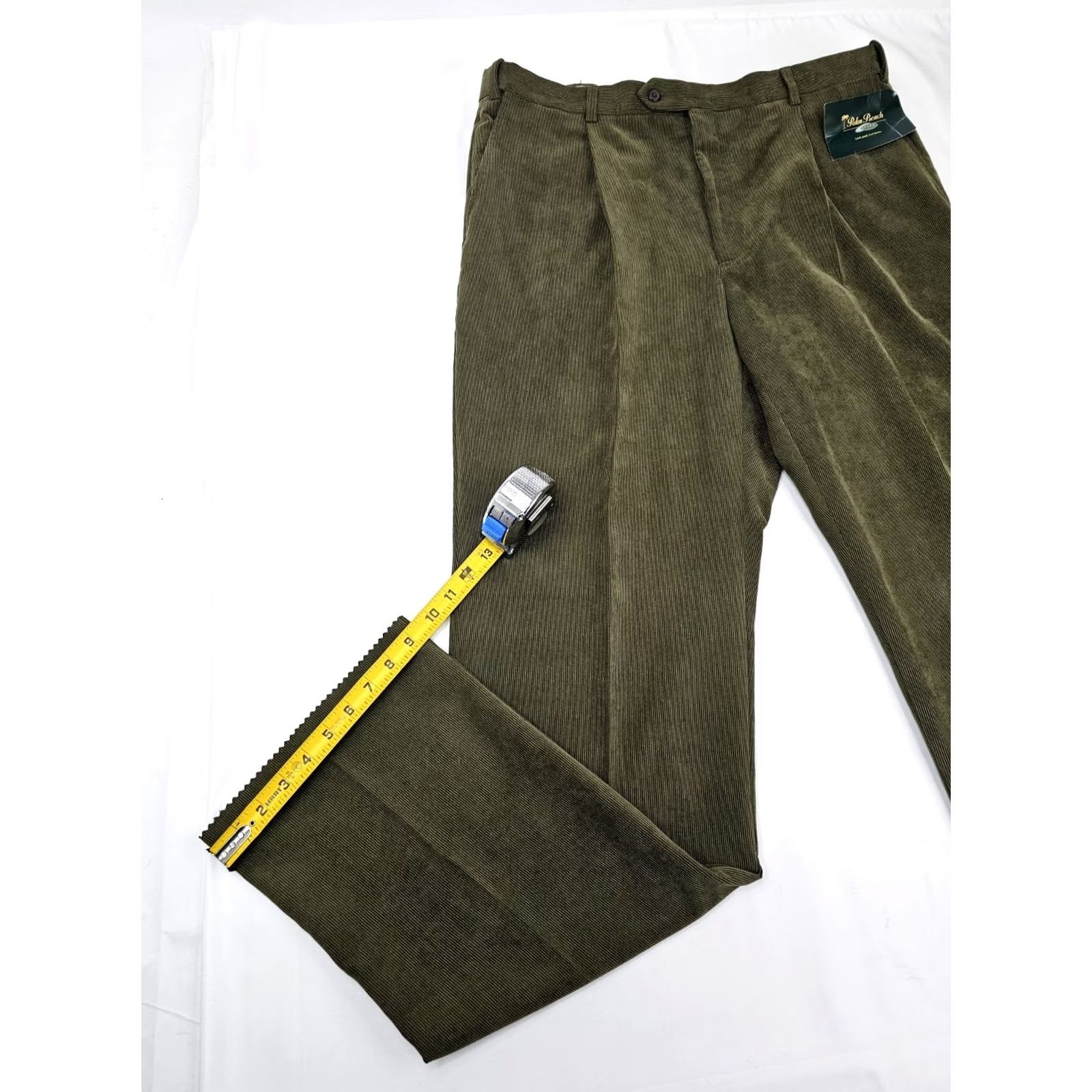 Vintage Palm Beach Reflex Pants Dress Unhemmed Raw Pleated Corduroy Olive Green 40x37 Men Straight Pocket Wool Cotton Size US 40 / EU 56 - 2 Thumbnail