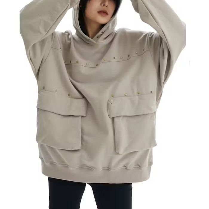 Japanese Brand Button Decor Beige Pullover Hoodie Size US L / EU 52-54 / 3 - 2 Thumbnail
