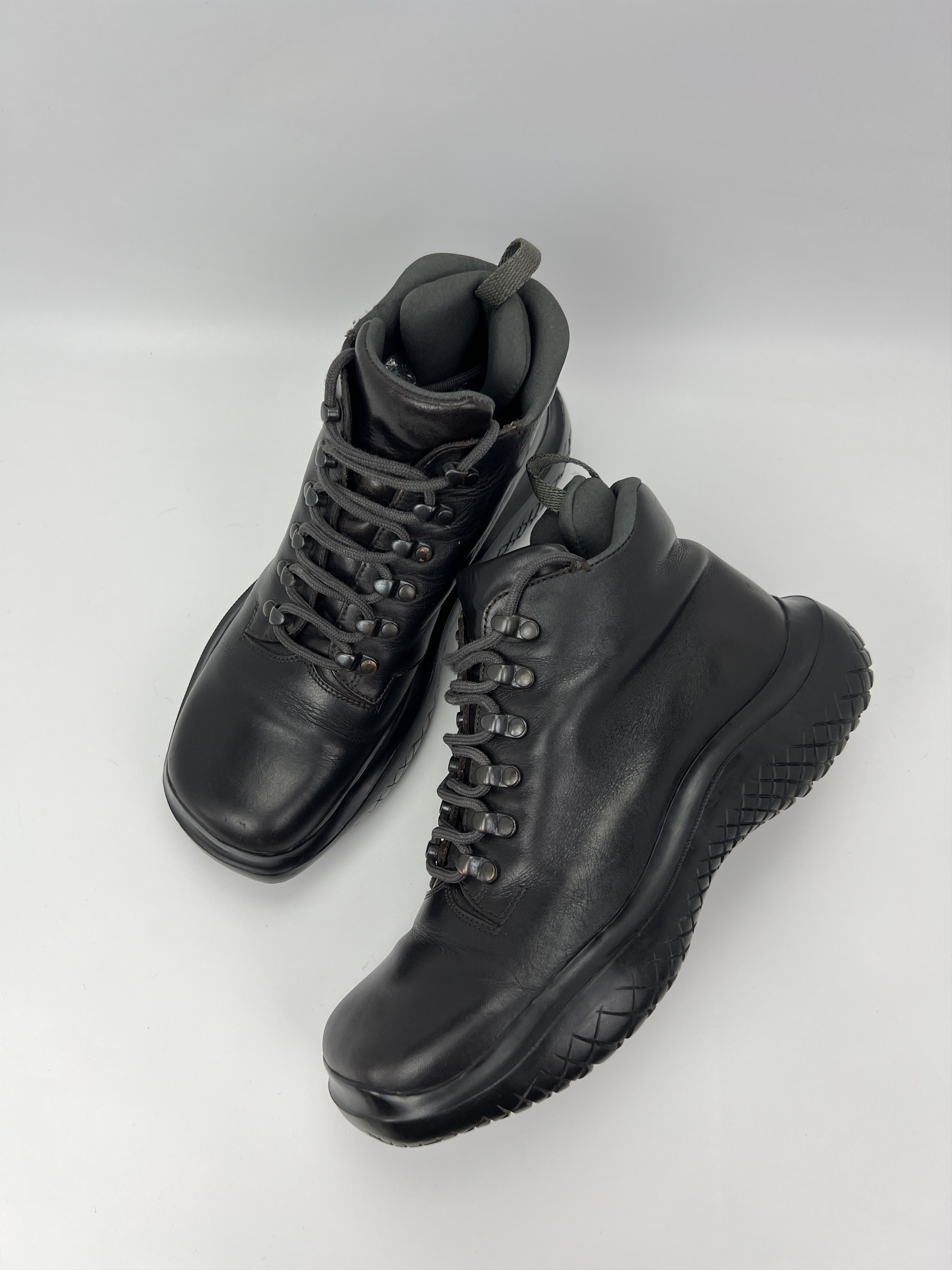 Prada Vintage 00s Prada Combat Black Leather Boots Vibram Italy Size US 7 / IT 37 - 4 Thumbnail
