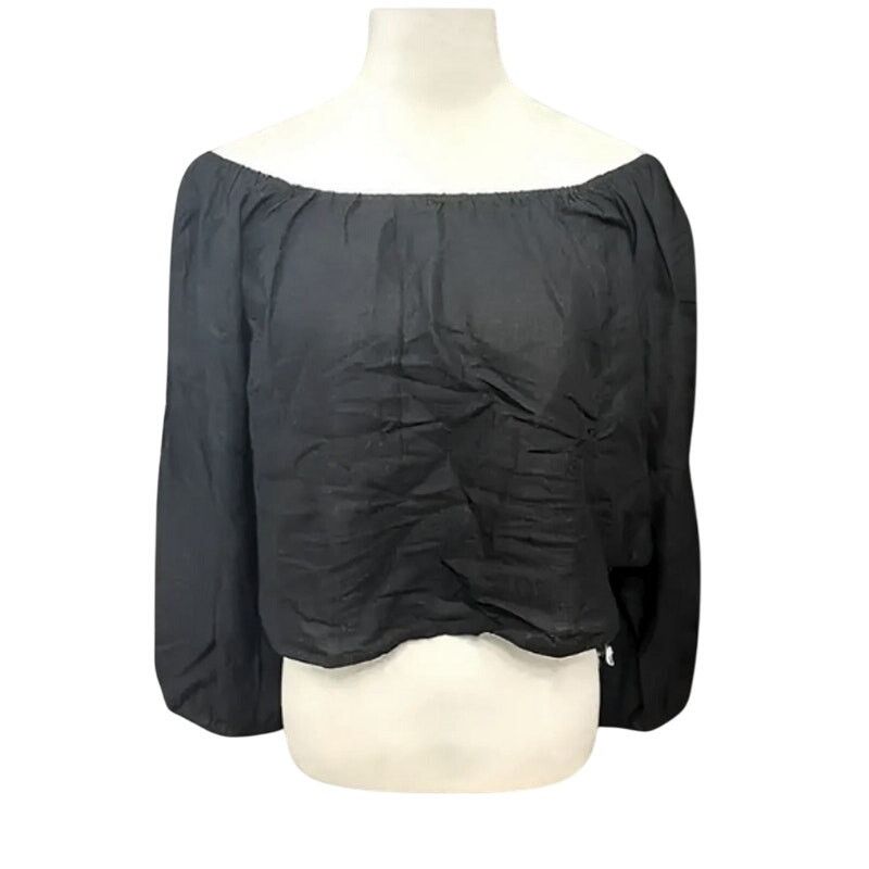 Asos ASOS Crop Top Linen Off-Shoulder Long Sleeve Black Size 4 Size S / US 4 / IT 40 - 1 Thumbnail