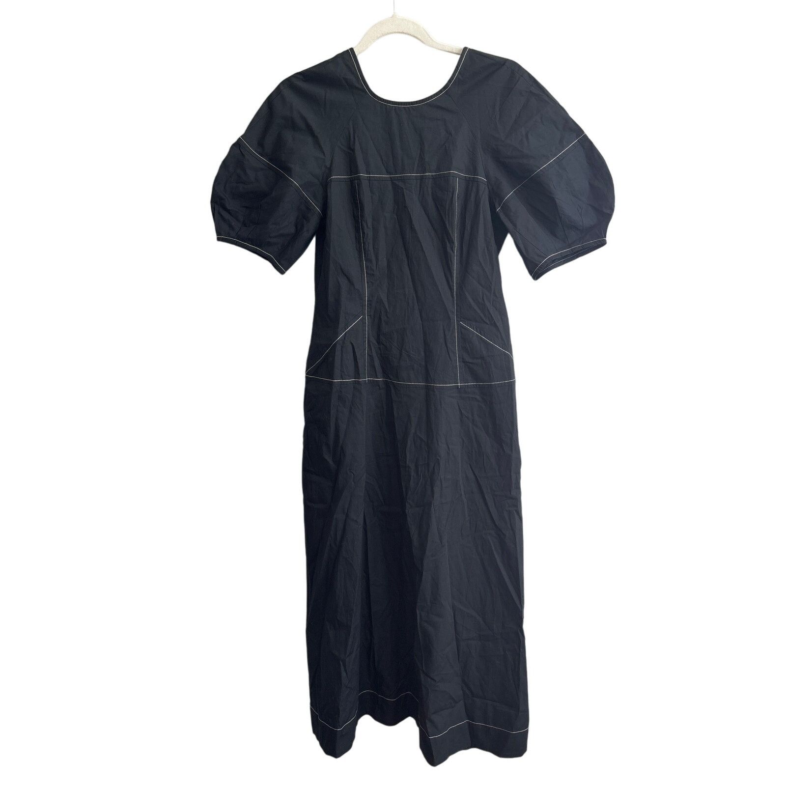 Madewell NWT Madewell Puff-Sleeve Drop-Waist Midi Dress Black Size 2 Size XS / US 0-2 / IT 36-38 - 4 Thumbnail