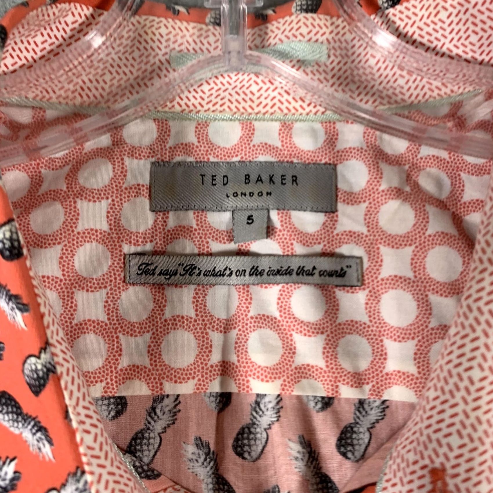 Ted Baker Ted Baker Shirt Mens Large Orange Pineapple Print Short Sleeve Button Front Size US L / EU 52-54 / 3 - 5 Thumbnail