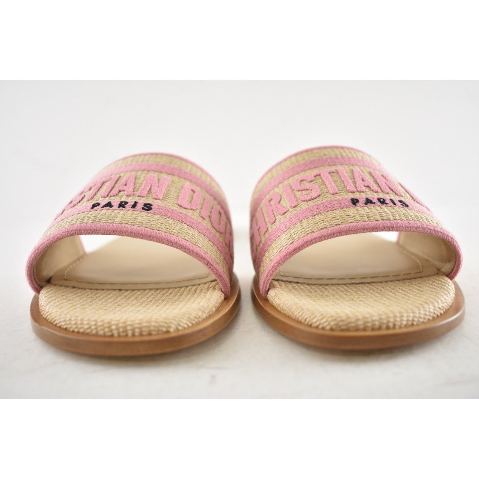 Dior Christian Dior Dway Pink Beige Raffia Logo Slide Sandal 38.5 Size US 8.5 / IT 38.5 - 7 Thumbnail