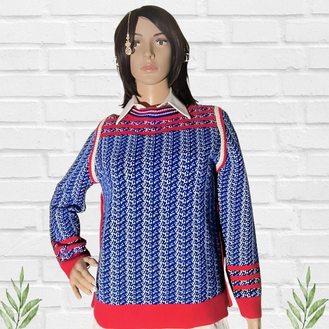 Designer Vintage Lucca Couture Women's Blue Knit Sweater Size M Size M / US 6-8 / IT 42-44 - 4 Thumbnail