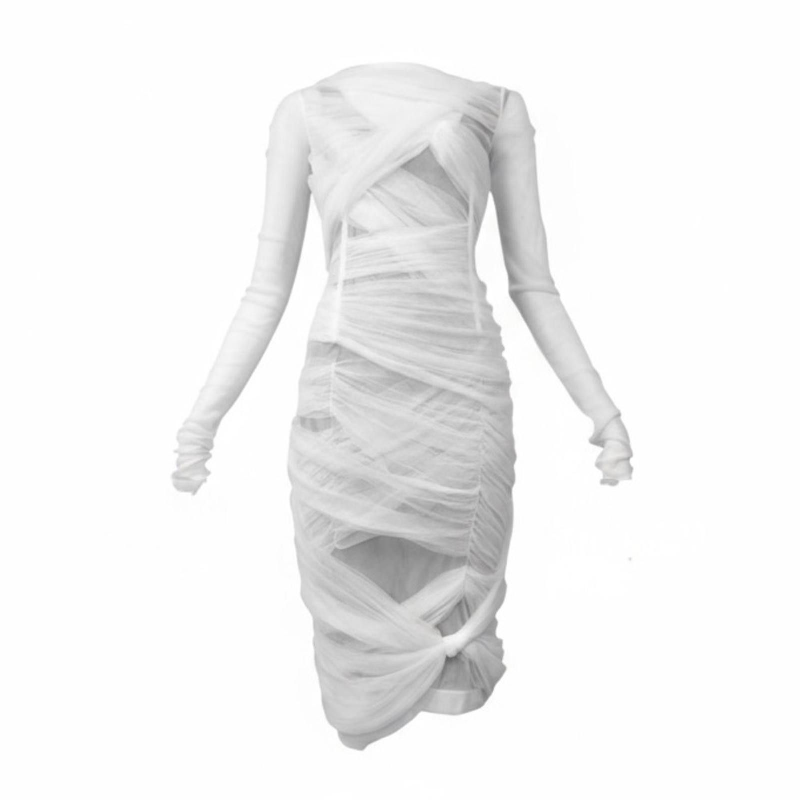 Dolce & Gabbana RARE Dolce & Gabbana Archival Mummy White Layered Mesh Dress Size XS / US 0-2 / IT 36-38 - 3 Thumbnail