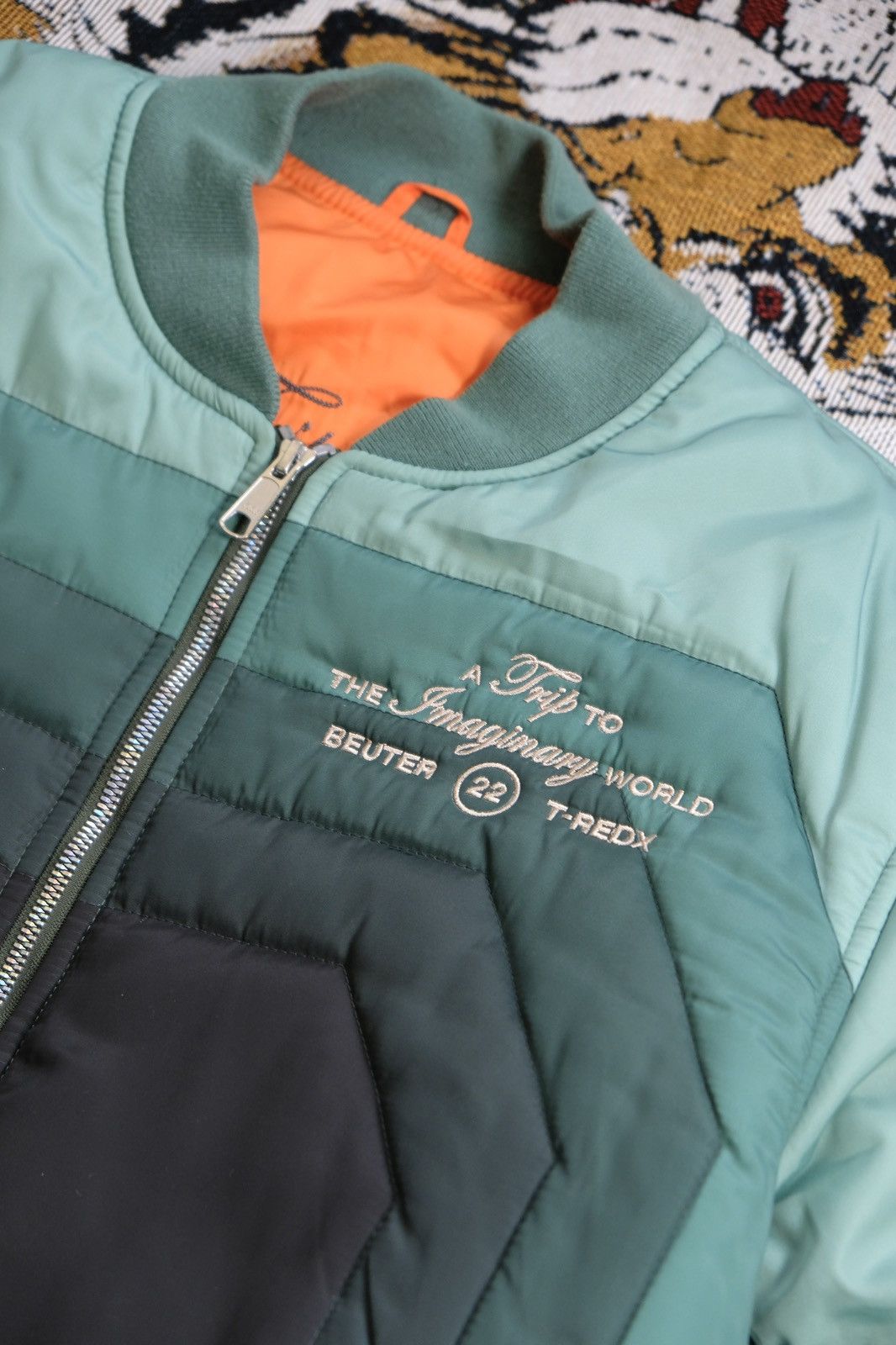 Designer T-REDX X BEUTER PSILOCYPE REVERSIBLE GREEN BOMBER JACKET Size US L / EU 52-54 / 3 - 5 Thumbnail
