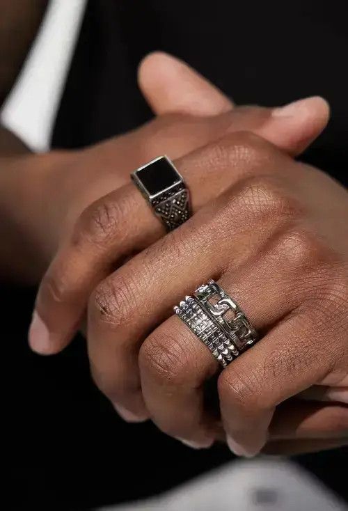 Jewelry Self Making Ring Set In Silver in Black, Men's