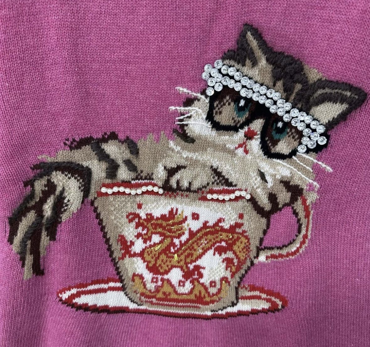 Gucci Pink Cat Embroidered Wool Long Sleeve Sweater-2505 Size S / US 4 / IT 40 - 4 Thumbnail