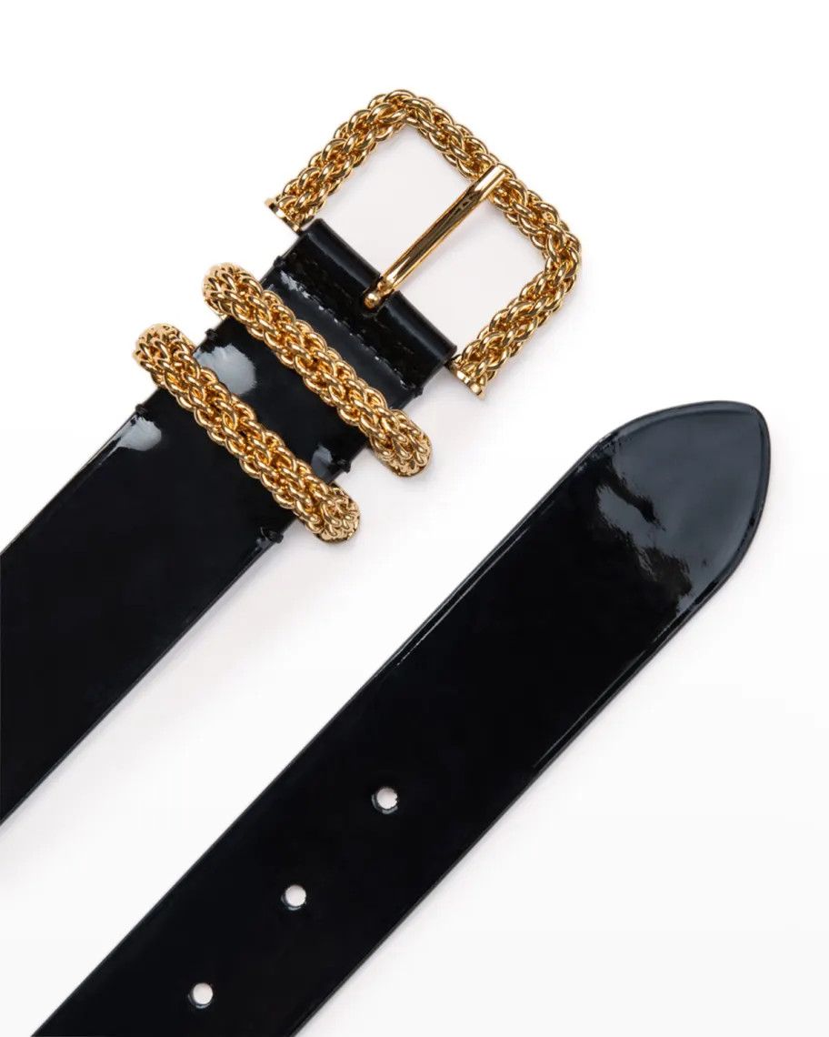 By Far o1mle1224 Size : M/ Patent Leather Chain Buckle Belt Black Size ONE SIZE - 2 Thumbnail