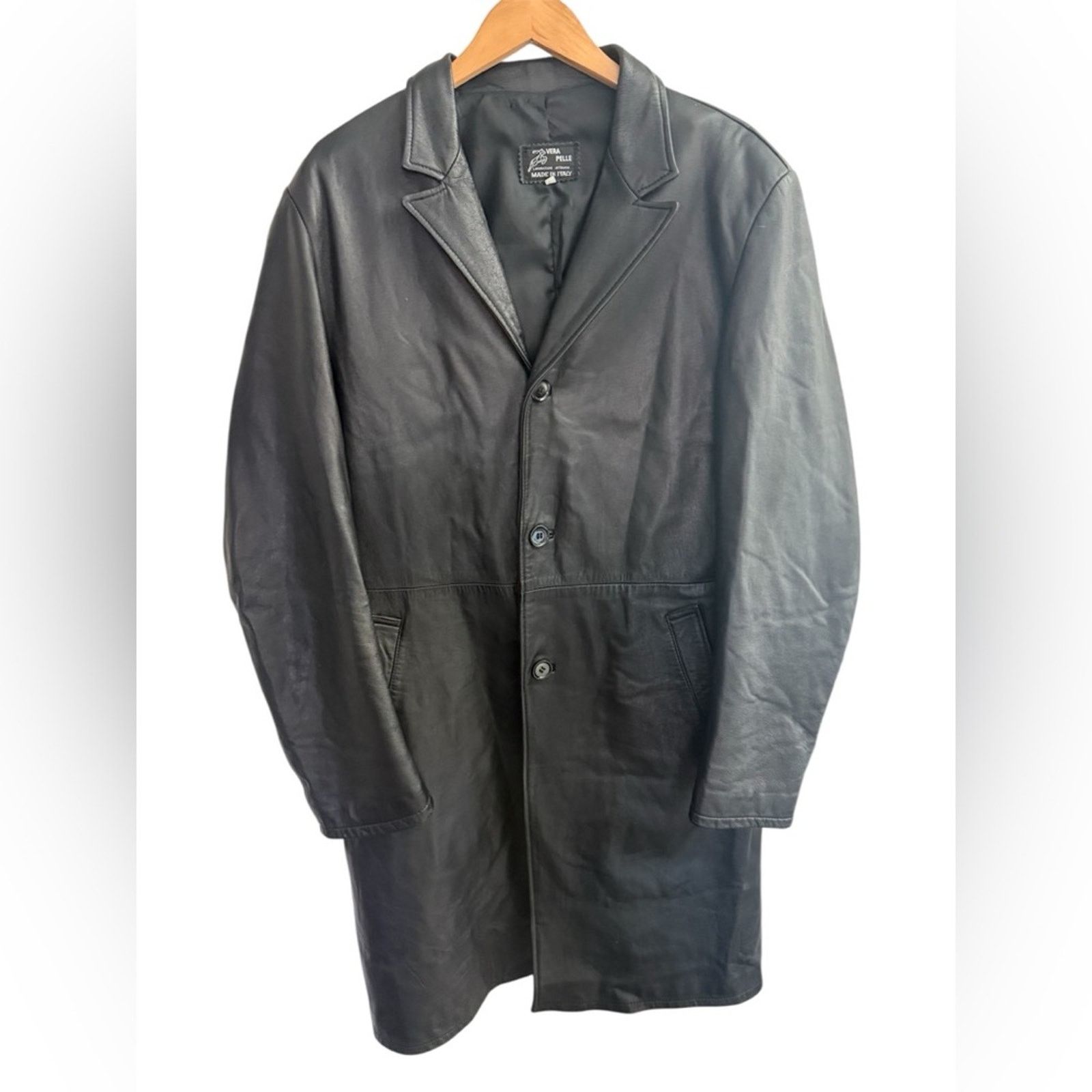 Vera Pelle Vera Pelle Black Trench Coat Y2K Oversized Leather 54 Italy Size L / US 10 / IT 46 - 1 Thumbnail