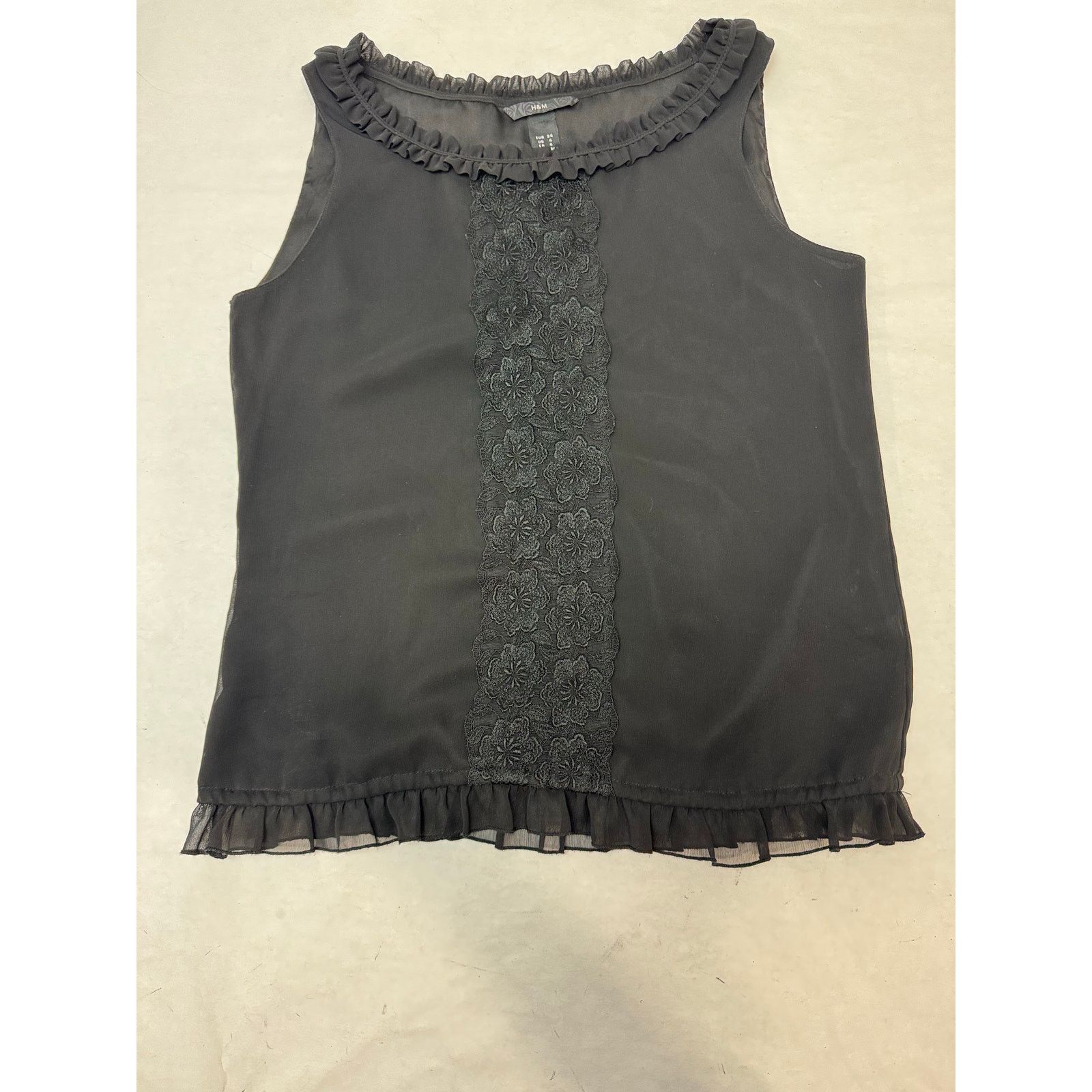 H&M Whimsigoth Floral Tank Sheer Black Ruffle Size 4 Goth H&M Size S / US 4 / IT 40 - 3 Thumbnail