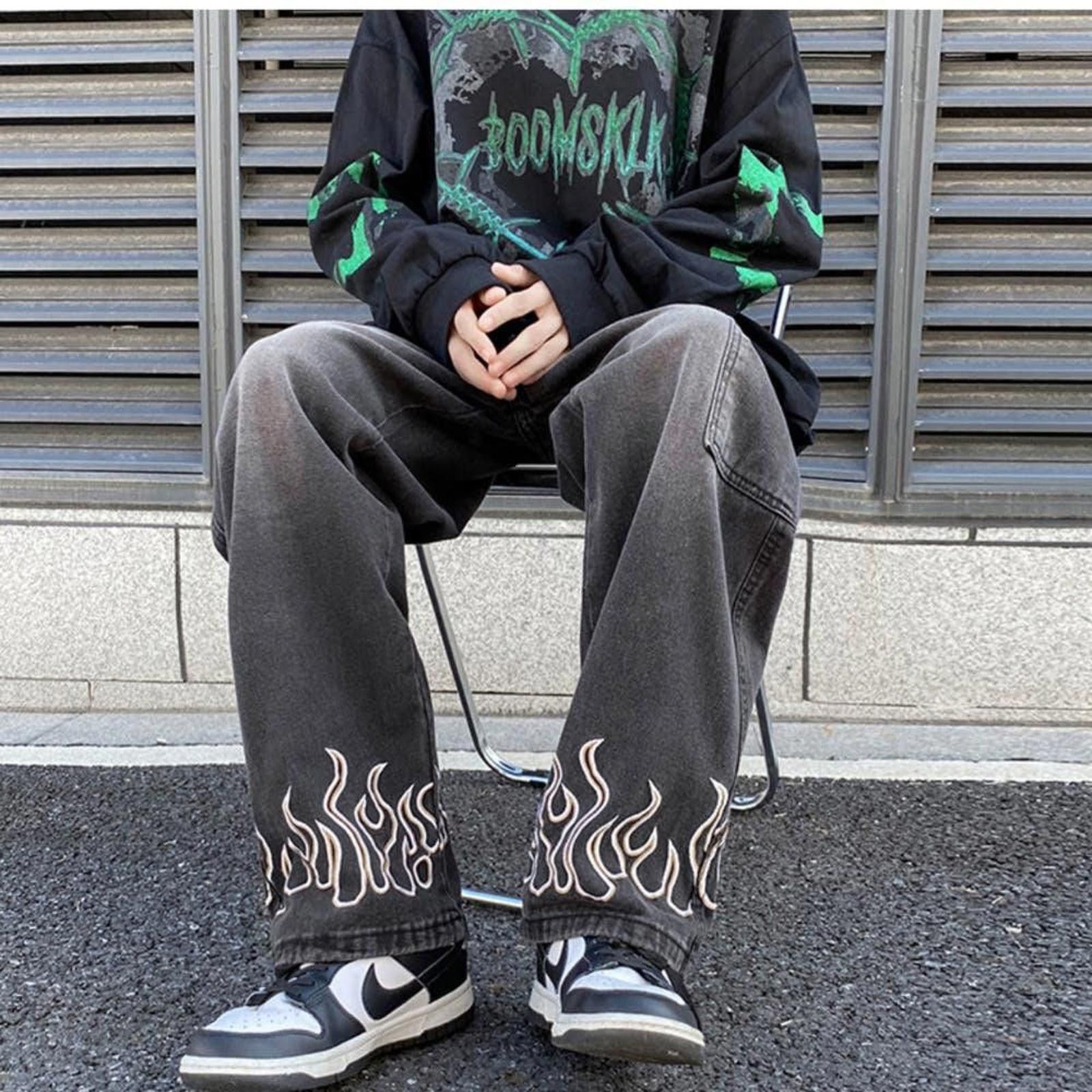 Jean × Vintage Fire Straight Baggy Denim Jeans Size US 30 / EU 46 - 2 Thumbnail