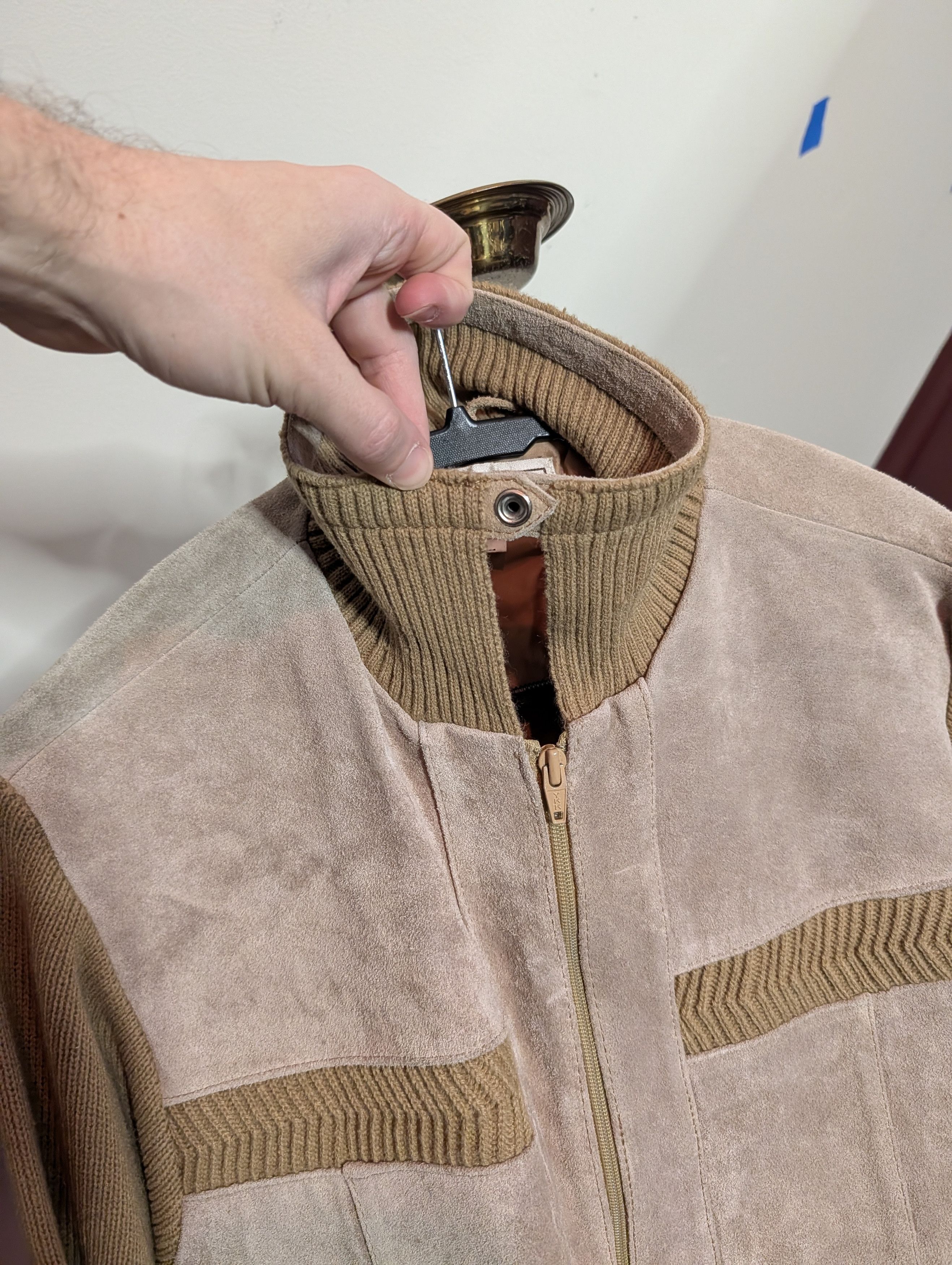 Other MARC ROBBINS vtg suede leather knit insert bomber jacket Size US L / EU 52-54 / 3 - 6 Thumbnail