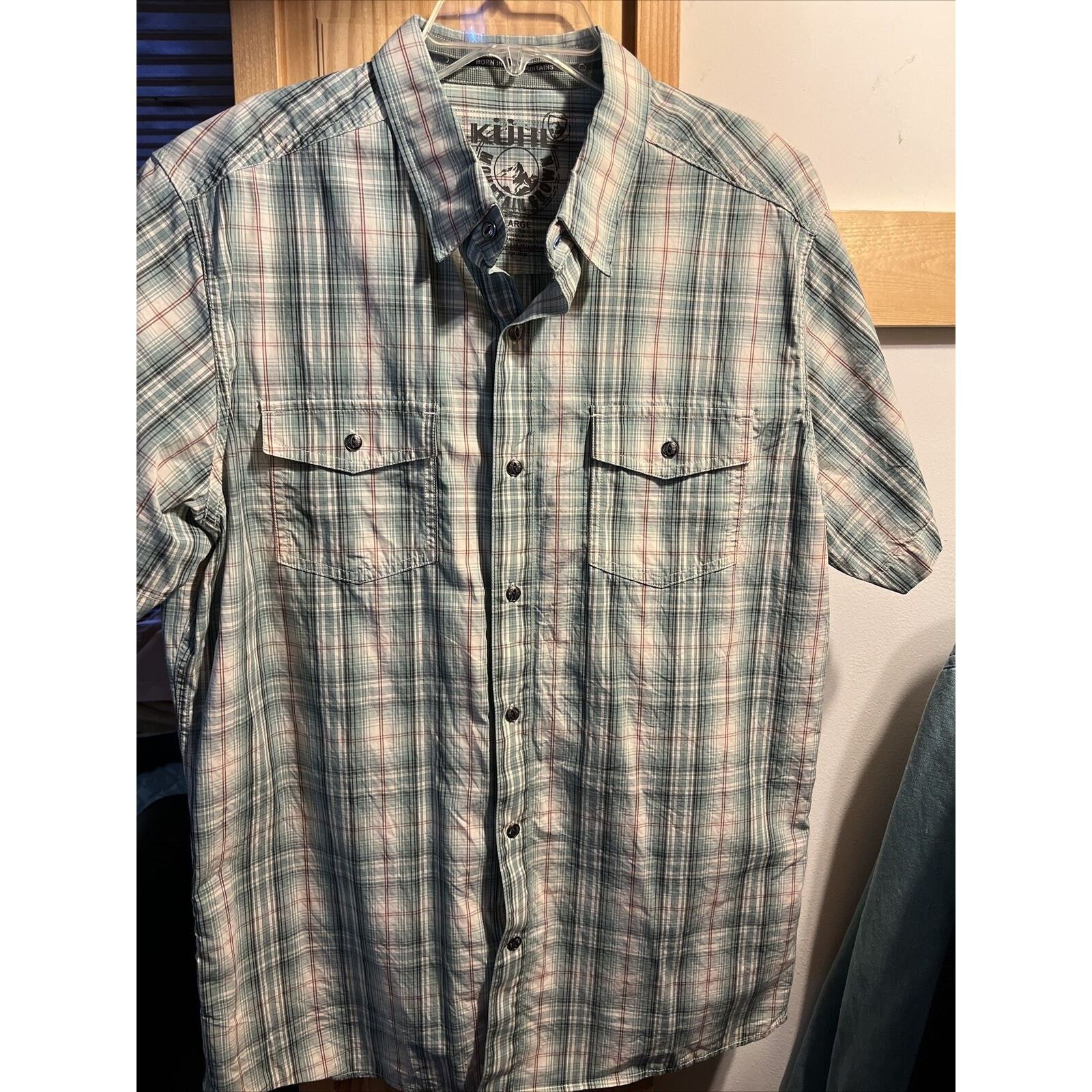 Kuhl Kuhl Men's L Blue Check SS Button Pocket Cotton Linen Shirt Size US L / EU 52-54 / 3 - 2 Thumbnail