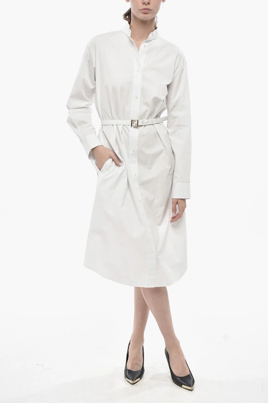 Fendi og1mm0326 Poplin Shirt Dress in White Size S / US 4 / IT 40 - 1 Thumbnail