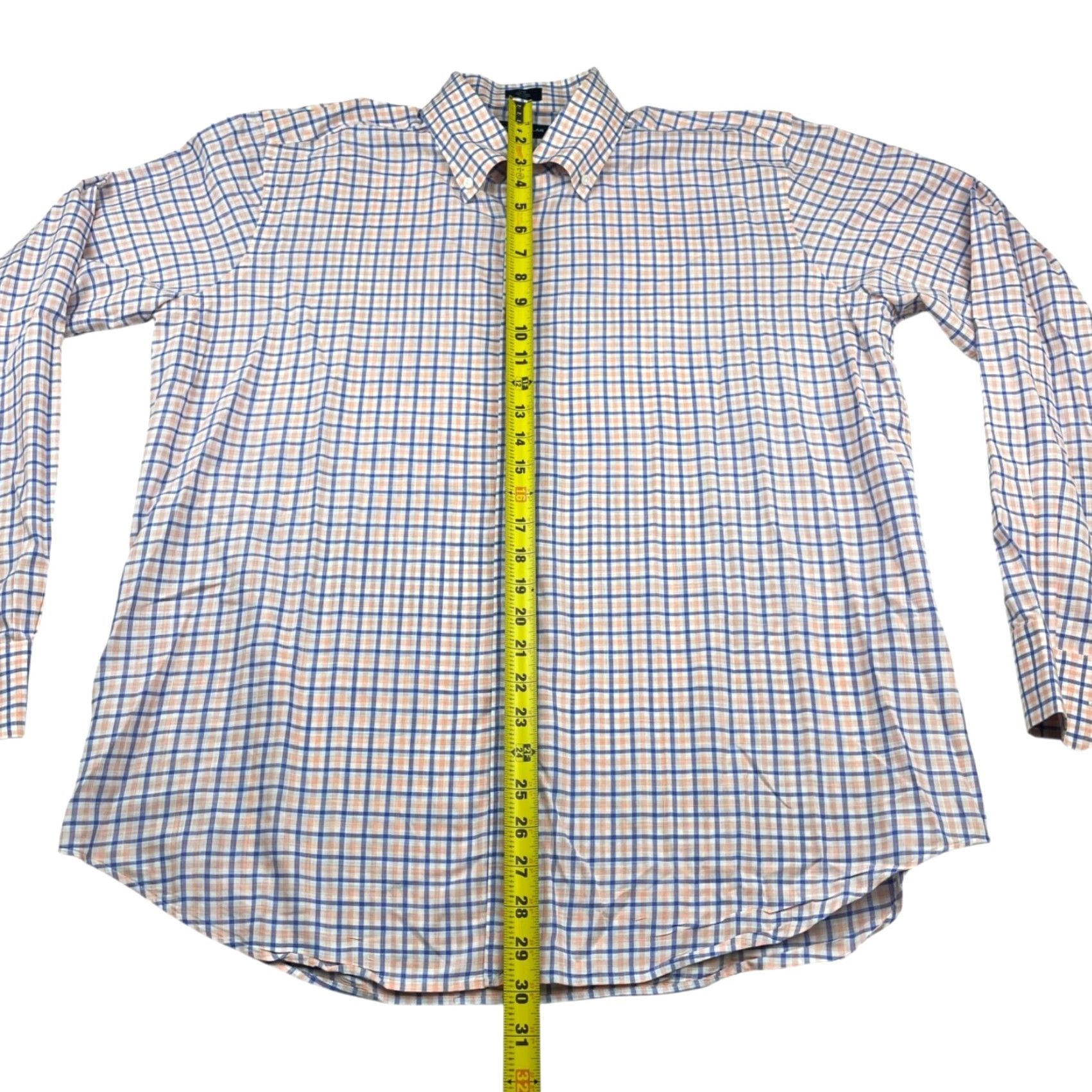 Peter Millar Peter Millar Shirt Men's Summer Chambray L/S Button Blue/Orange Plaid Large Size US L / EU 52-54 / 3 - 4 Thumbnail