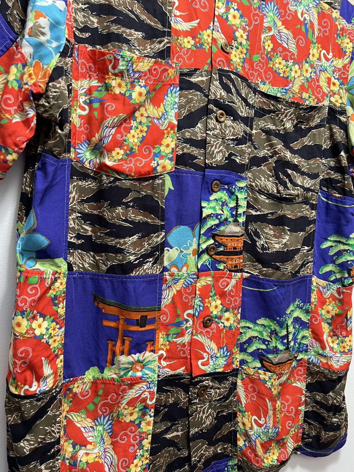 Polo Ralph Lauren × Ralph Lauren Polo Ralph Lauren Tiger Patchwork Rayon Button Down Shirt Size US M / EU 48-50 / 2 - 3 Thumbnail