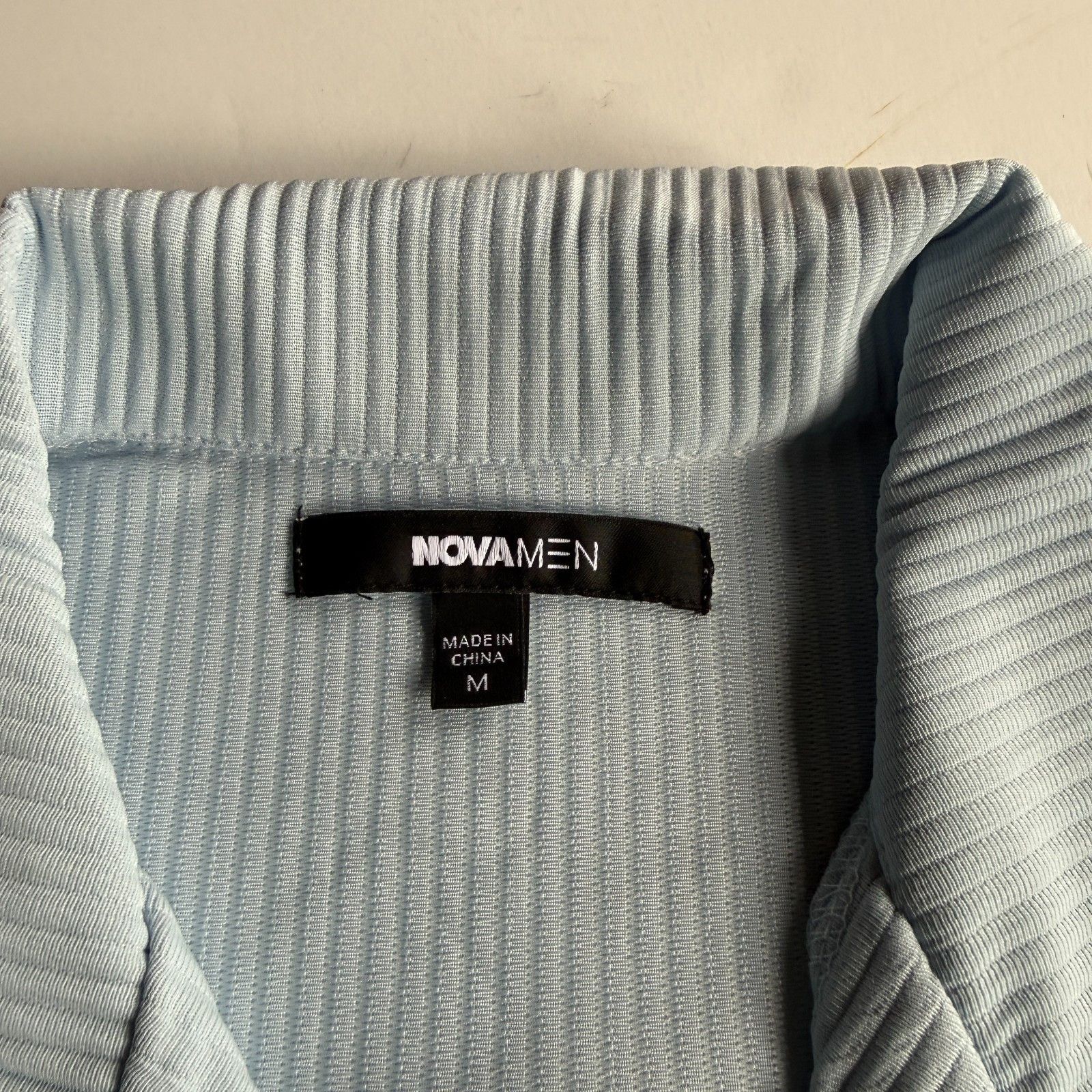 Fashion Nova NOVA MEN Baby Blue Ribbed Button-Up SS Shirt – Men's Medium Size US M / EU 48-50 / 2 - 2 Thumbnail
