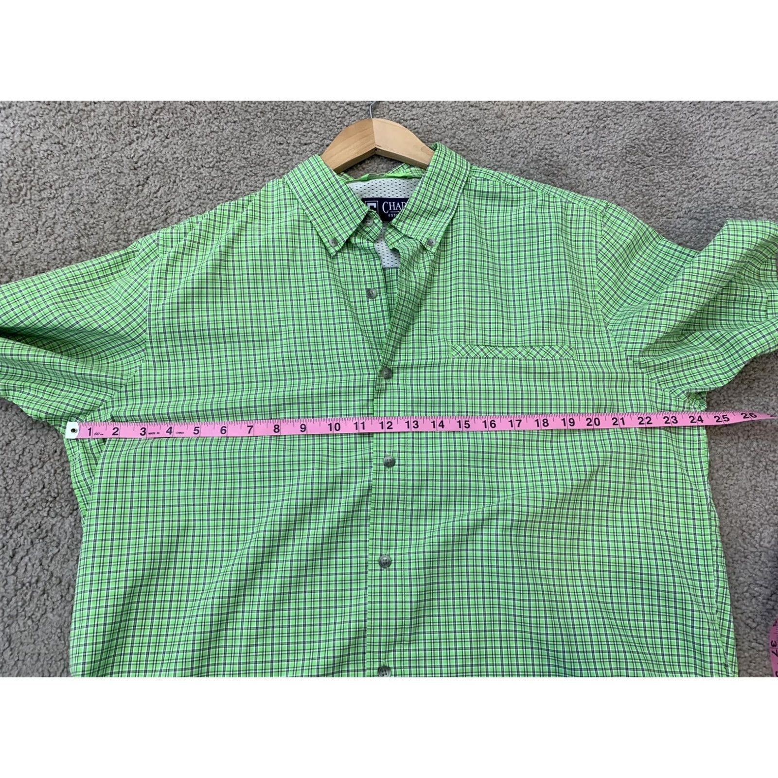 Chaps Chaps Shirt Short Sleeve Button-Front Plaid Green Men Large Polyester Button-Up Size US L / EU 52-54 / 3 - 4 Thumbnail