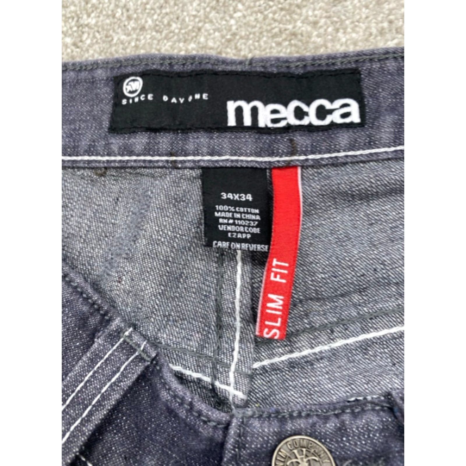 Vintage Mecca Jeans Mens 34x34 Blue Denim Slim Fit Straight Leg Embroidered Pockets Size US 34 / EU 50 - 6 Thumbnail