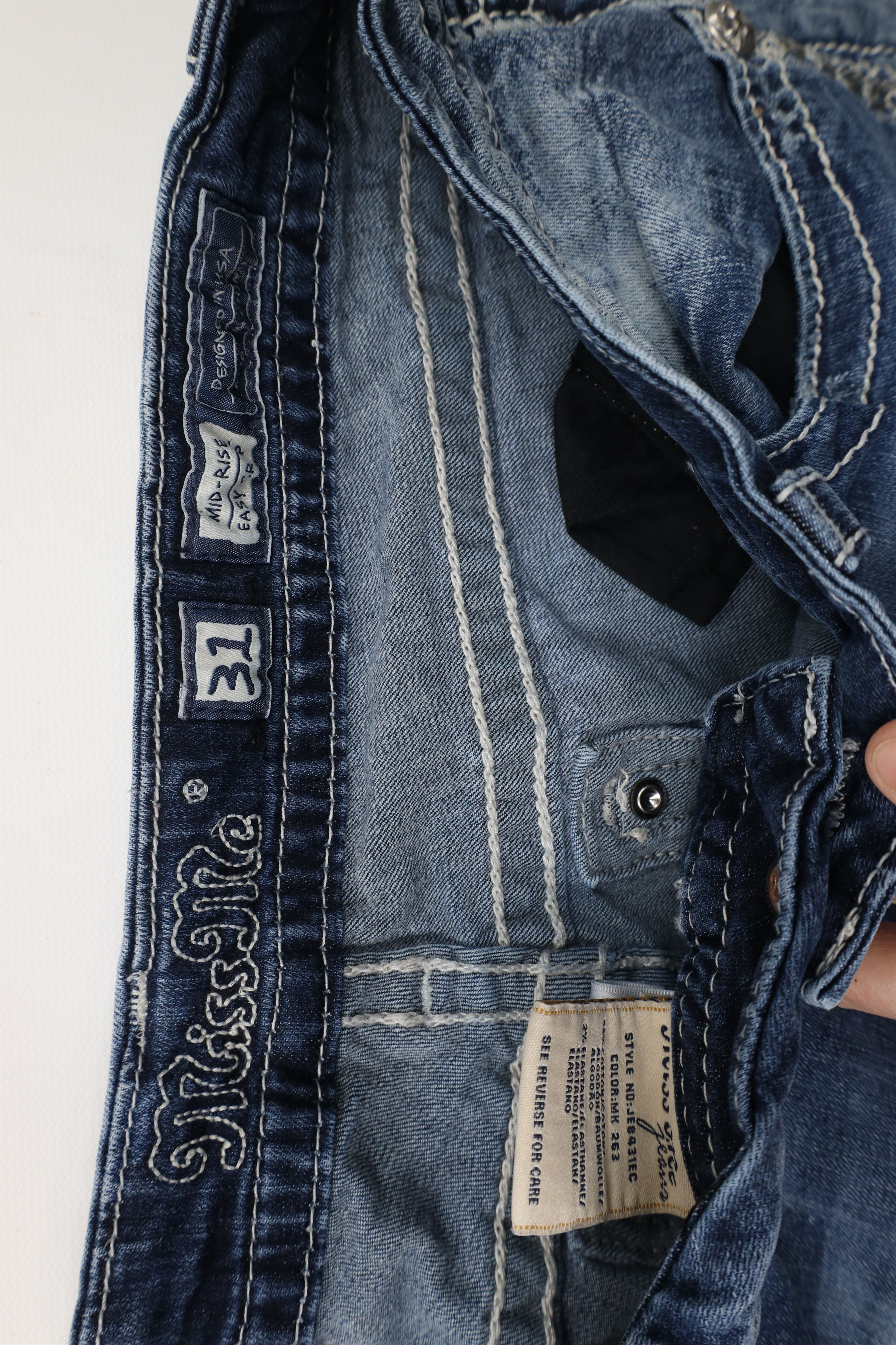 Miss Me × Vintage Miss Me Jeweled Fleur de Lis MMA Mid Rise Cropped Jeans Size 31" - 6 Thumbnail