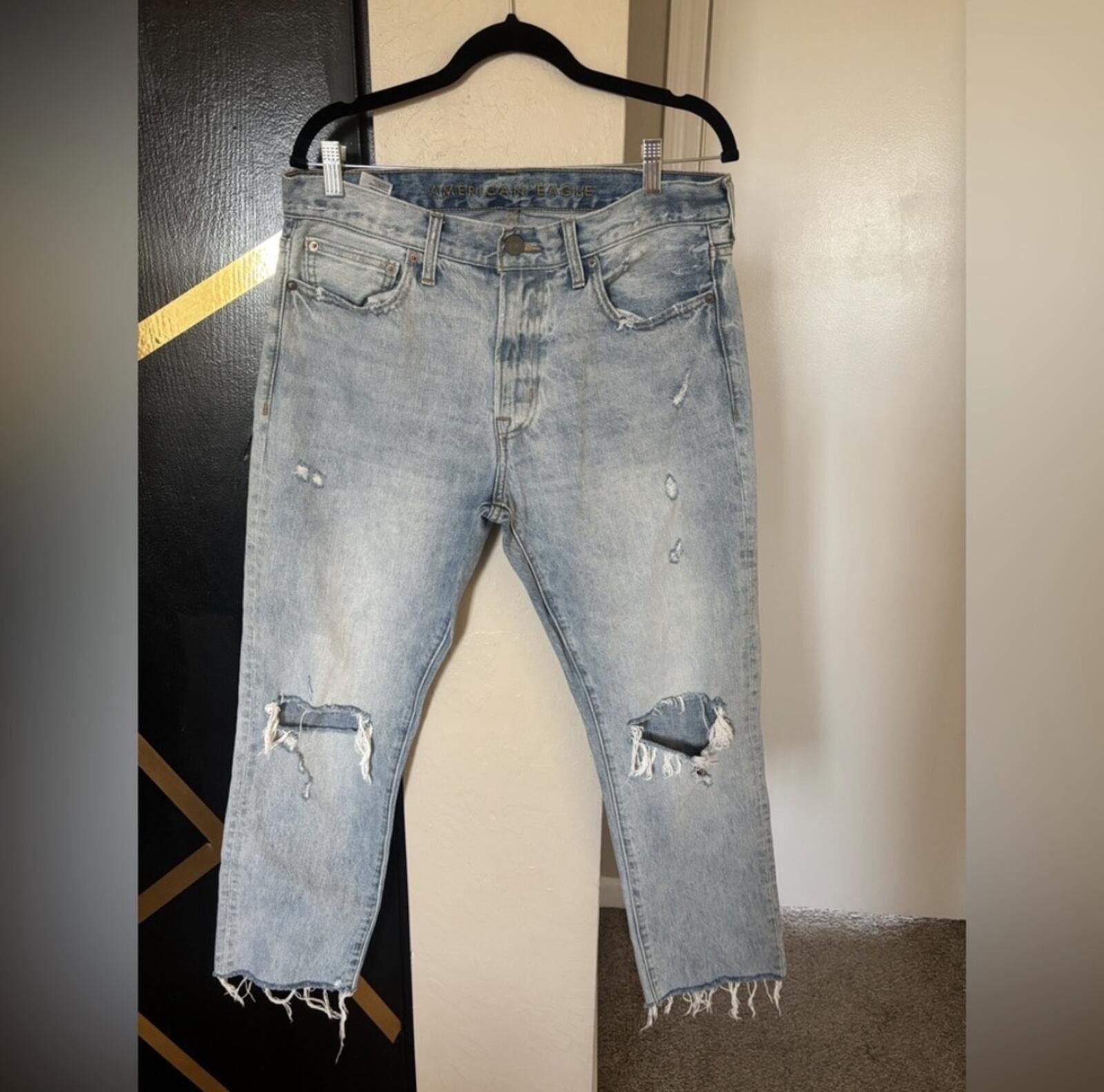 American Eagle Outfitters American Eagle Distressed Light Blue Jeans Size US 33 - 1 Thumbnail