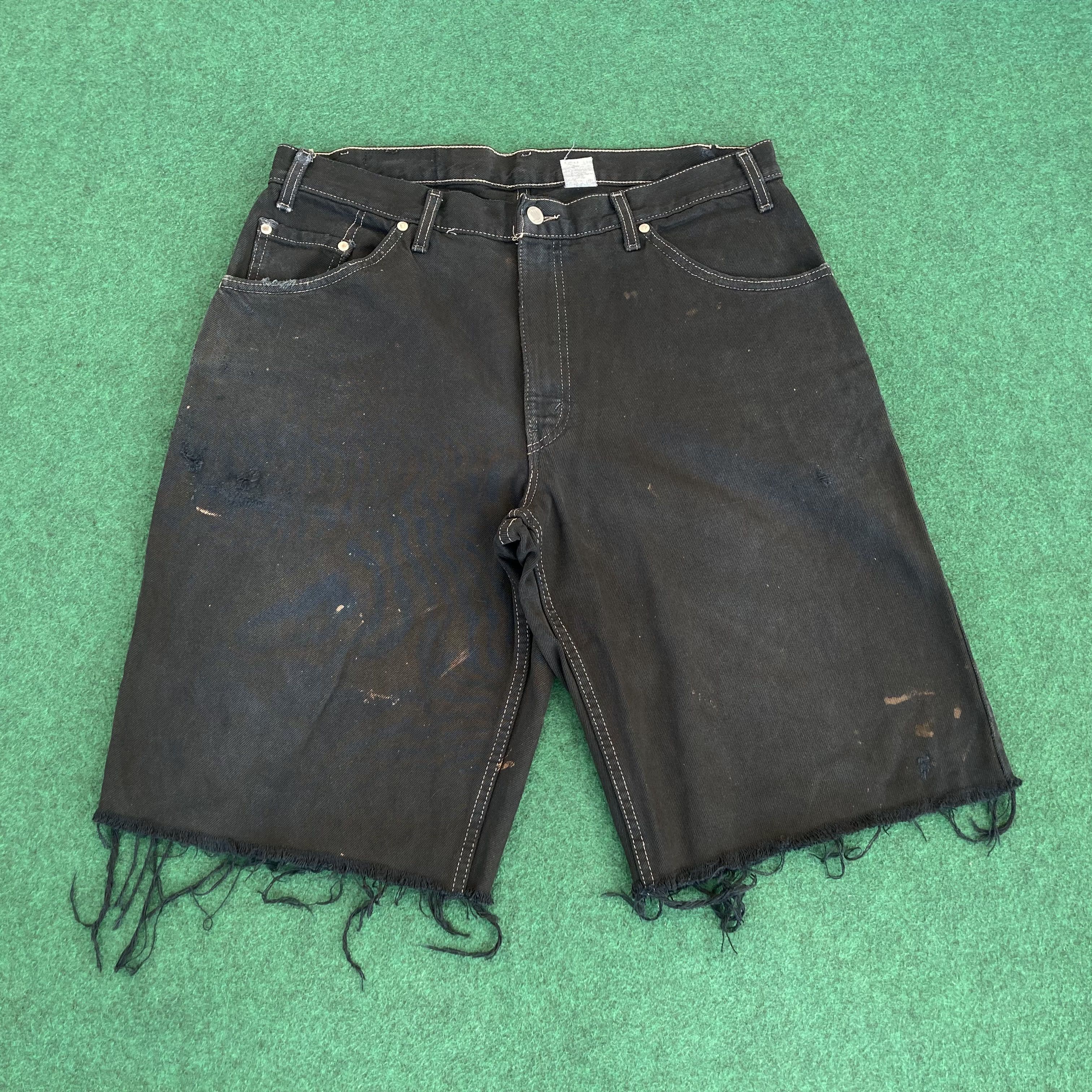 Levi's × Vintage Vtg Levis Baggy L2 Fit Short Jorts Distressed Ripped Jeans Size US 35 - 1 Thumbnail