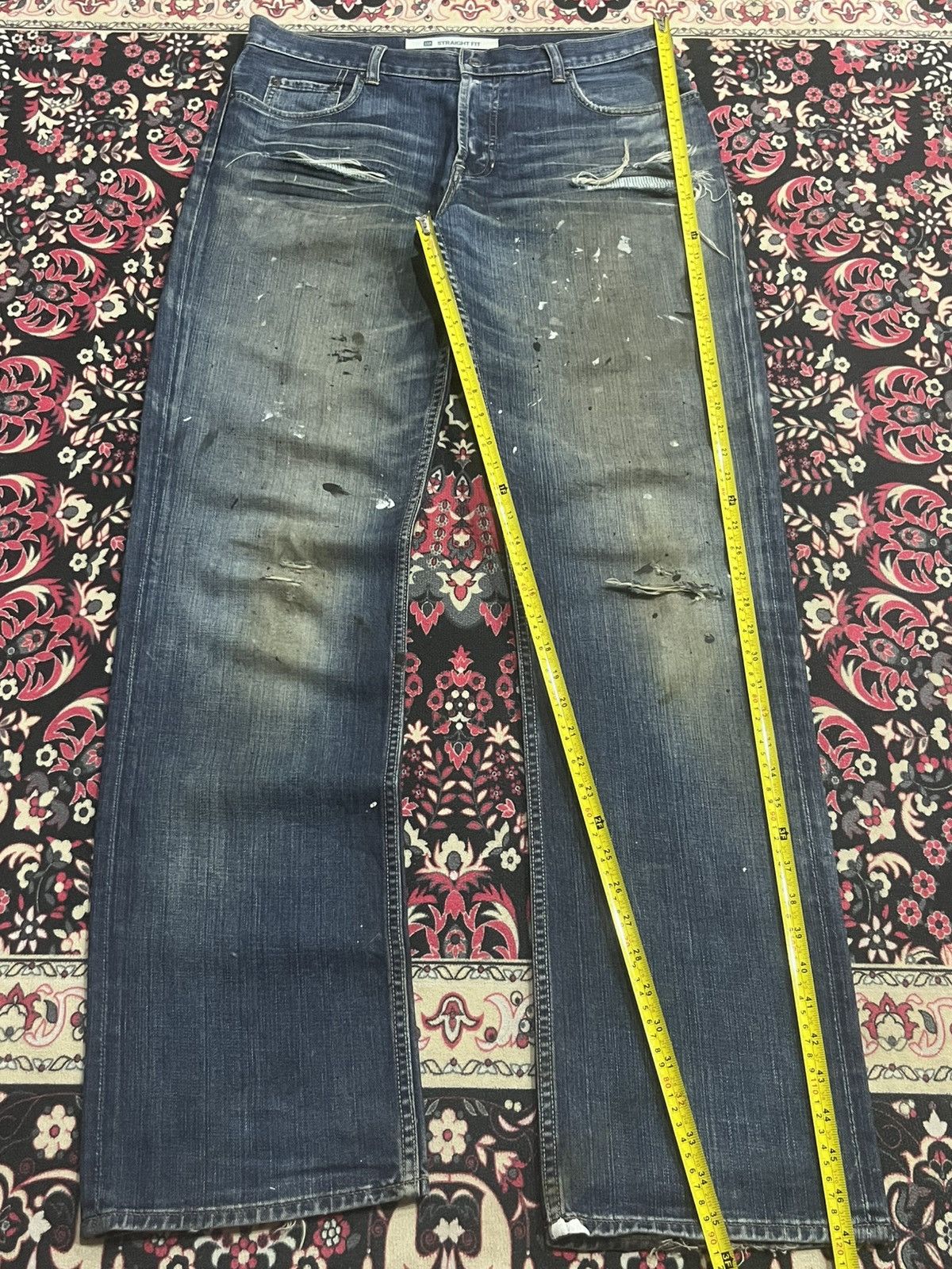 Gap × Yeezy Gap Blue Washed Paint Splattered Distressed Straight Jeans Size US 34 / EU 50 - 13 Thumbnail