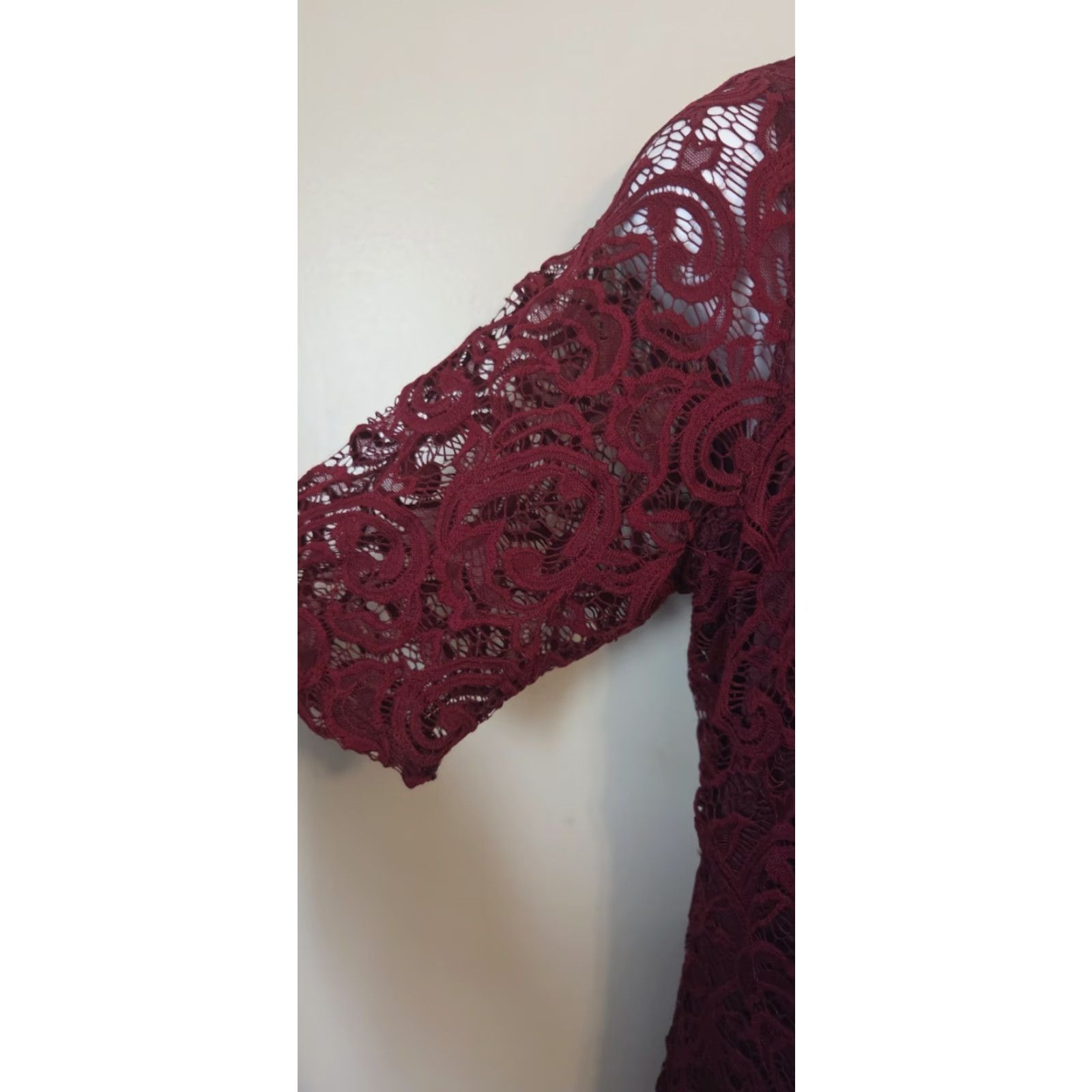 Vintage VINTAGE? No. Burgundy Lace Olivia Mathews Lined Cocktail Dress Goth Boho 2X Size XXL / US 16-18 / IT 52-54 - 5 Thumbnail