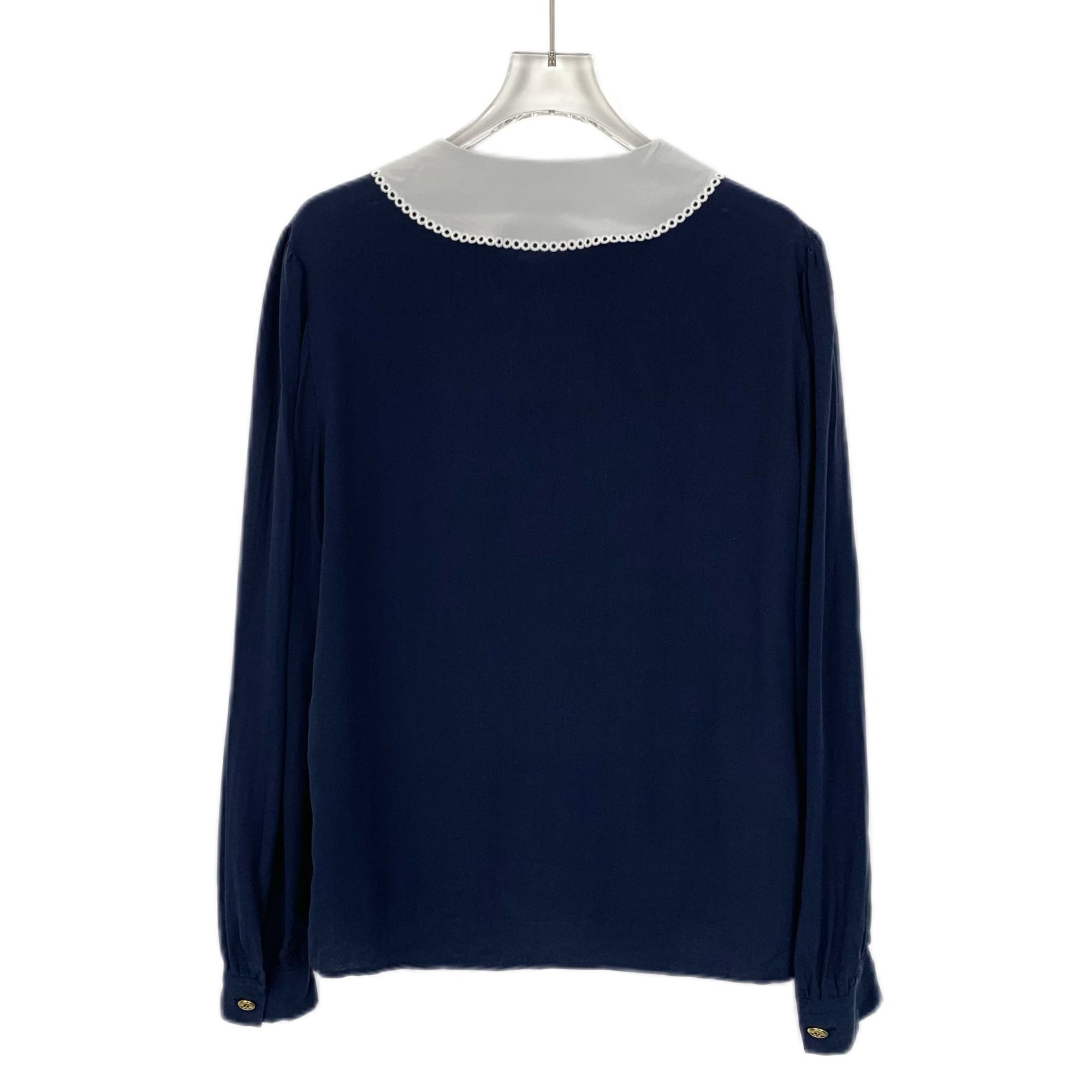 Miu Miu Miu Miu 2022 Navy Silk Peter Pan Collar Button-Up Shirt (Siz Size S / US 4 / IT 40 - 8 Thumbnail