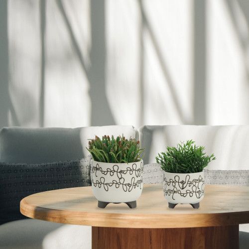 Designer × Homemade S/2 CERAMIC 6/8" SCRIBBLE FOOTED PLANTER, BEIGE Size US L / EU 52-54 / 3 - 1 Thumbnail