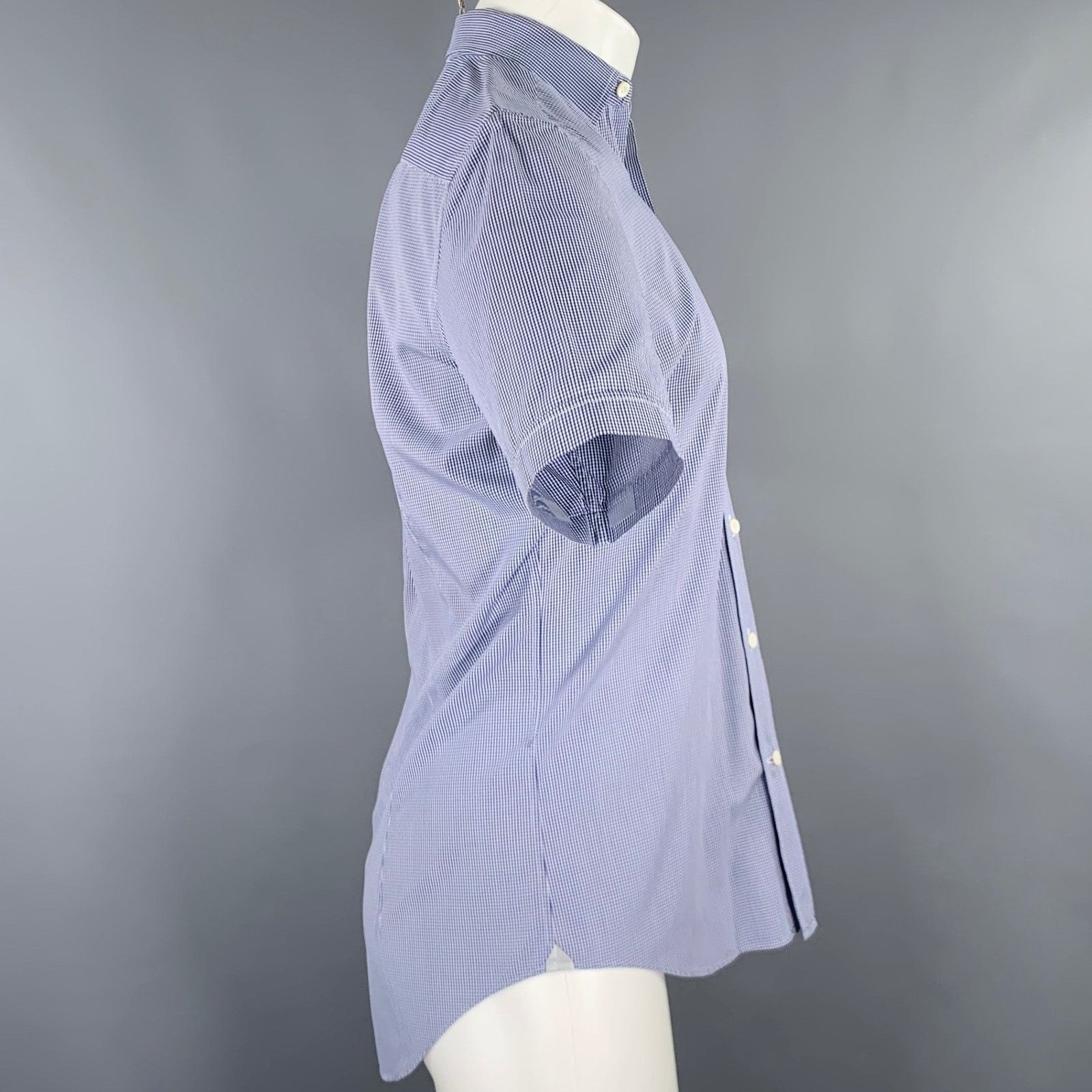 Lanvin LANVIN Size 38 Blue White Gingham Cotton Short Sleeve Shirt Size US S / EU 44-46 / 1 - 3 Thumbnail