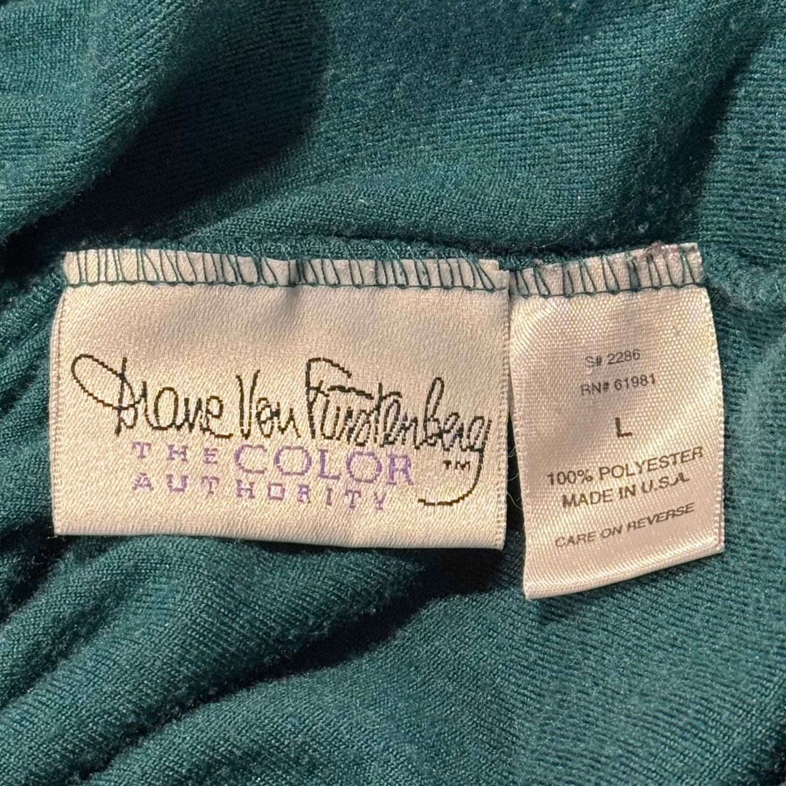 Diane von Furstenberg Vintage DVF Pants Velvet Pull On High Rise 90s Green Large Size 24" / US 00 / IT 34 - 2 Thumbnail