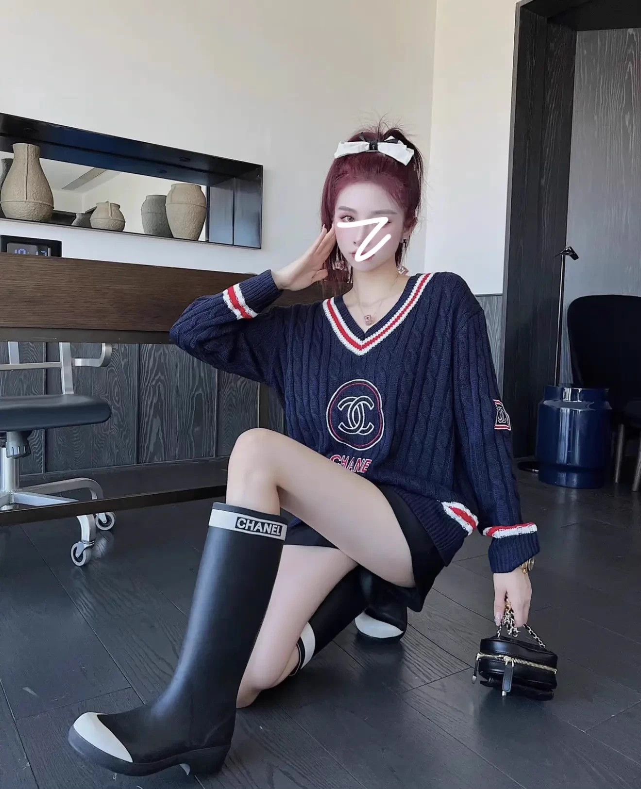 Chanel Chanel black and white colorblock rain boots women's 39 Size US 8 / IT 38 - 1 Thumbnail