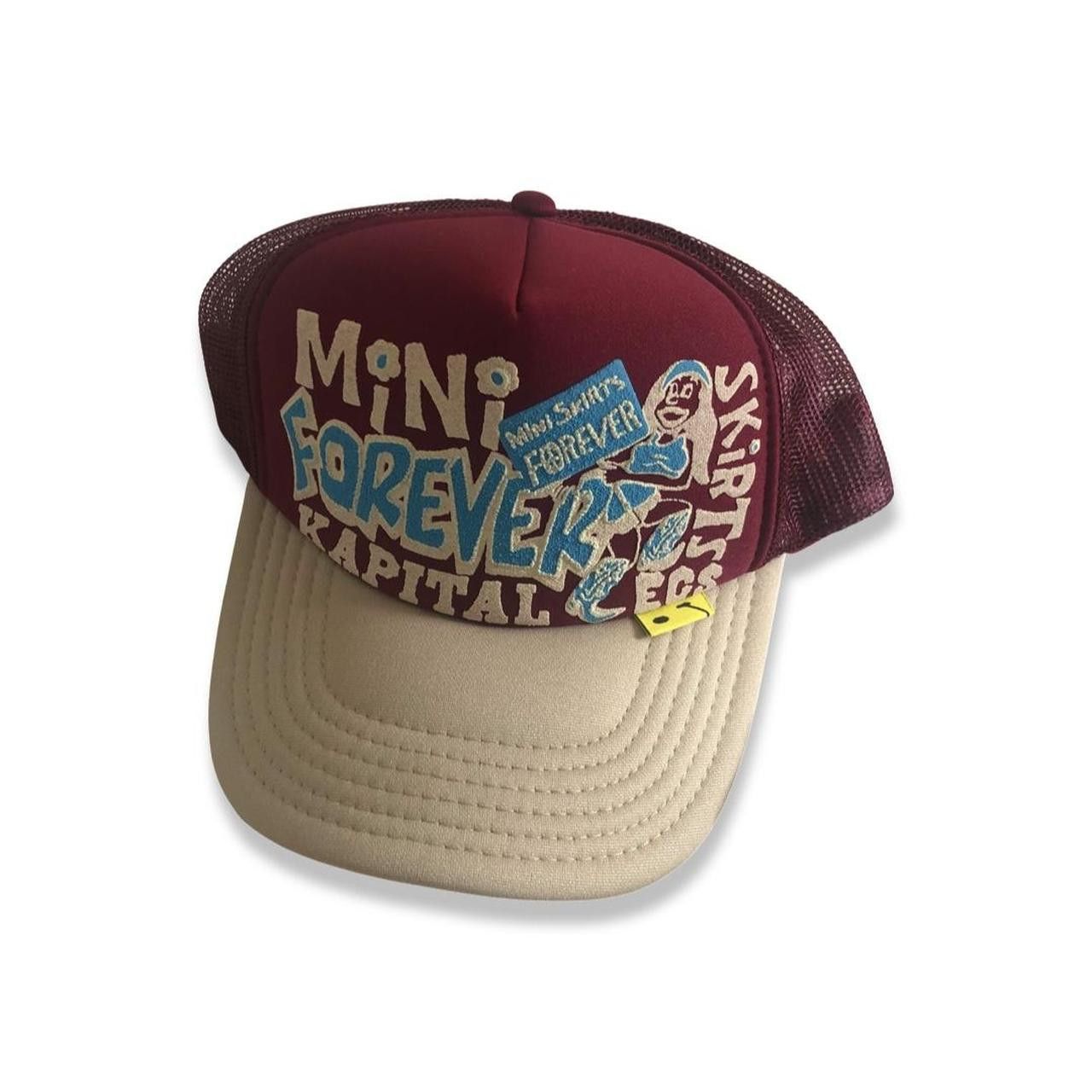 image of Kapital Mini Forever Trucker Hat Burgundy/beige, Men's
