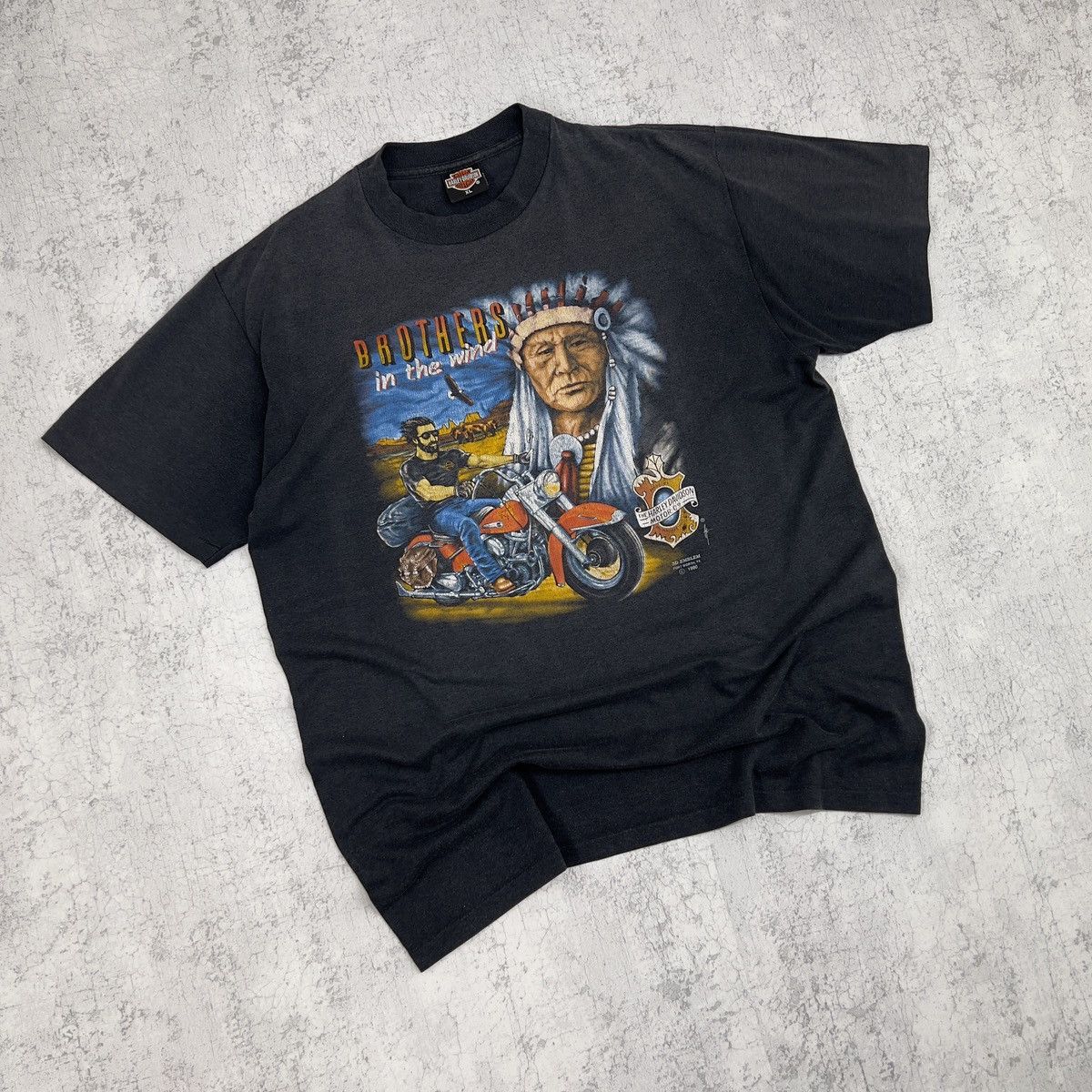 Harley Davidson 1990 3D Emblem Harley Davidson “Brothers In The Wind” Shirt Size US XL / EU 56 / 4 - 2 Thumbnail