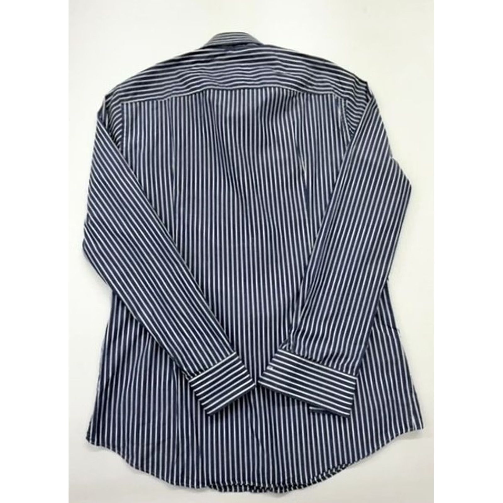 Hugo Boss VINTAGE Hugo Boss Mens Blue Striped Slim Fit Dress Shirt 42 Button-Down Collar Used Shirt Mens 42 Blue Striped Dress Shirt Business Prime Size 42R - 2 Thumbnail