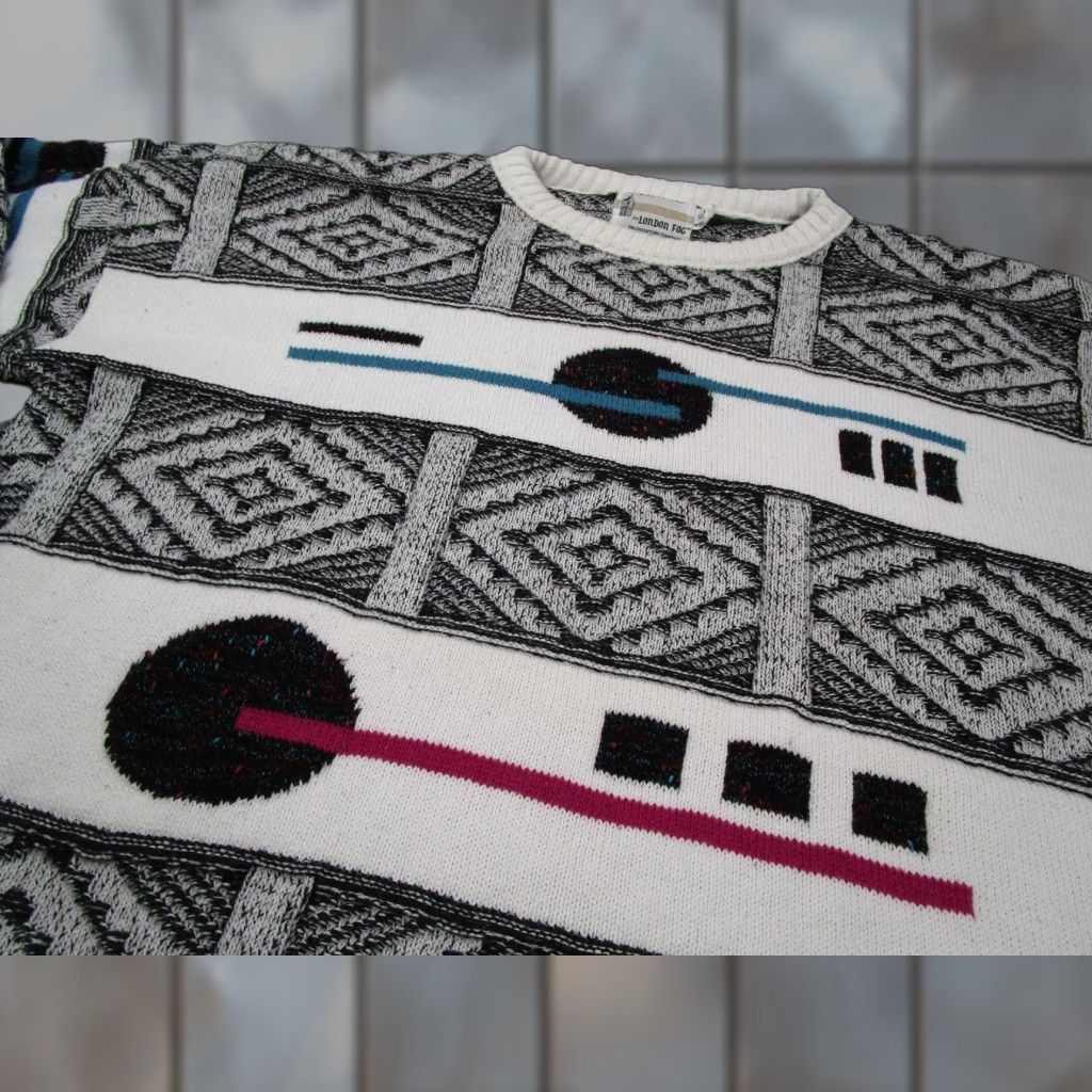 Vintage VINTAGE Towne by London Fog Sweater Mens XL White Geometric Knit Crew 80s 90s Size US XL / EU 56 / 4 - 1 Thumbnail