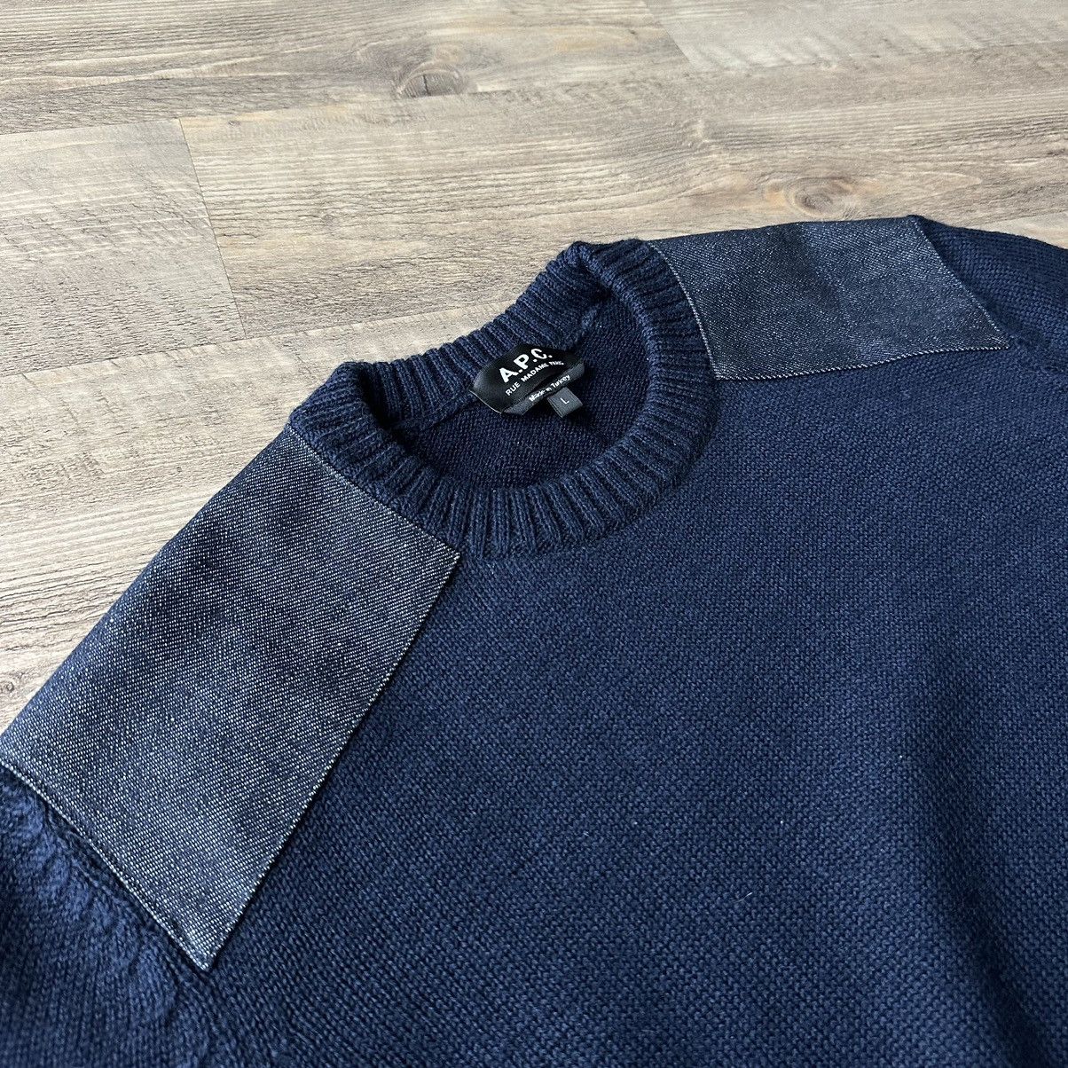 A.P.C. A.P.C. Karlheinz Shoulder Patchwork Wool Crew Neck Sweater Size US L / EU 52-54 / 3 - 5 Thumbnail