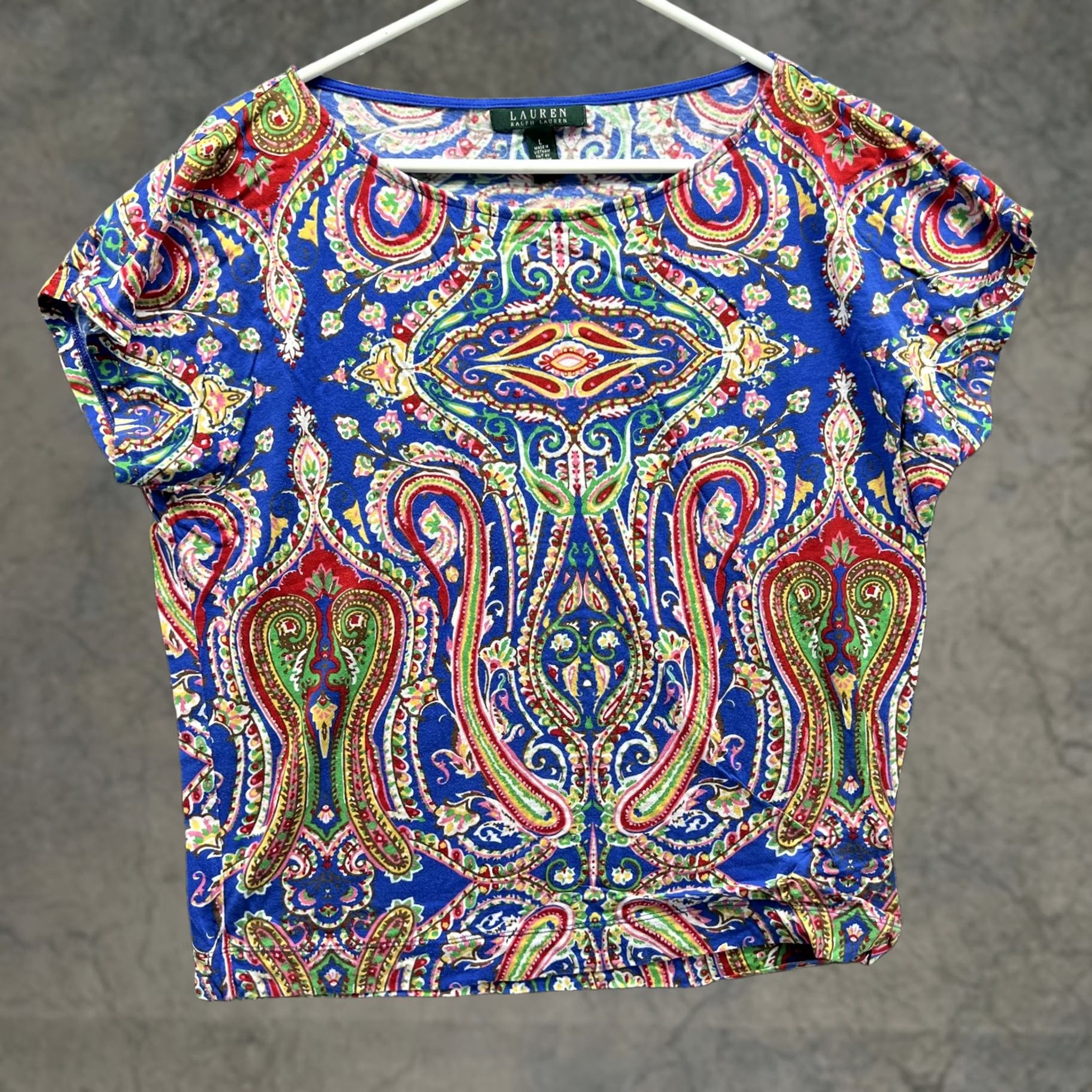Ralph Lauren Lauren Ralph Lauren Shirt Womens Large Blue Paisley Scoop Neck Short Sleeve Top Size L / US 10 / IT 46 - 1 Thumbnail