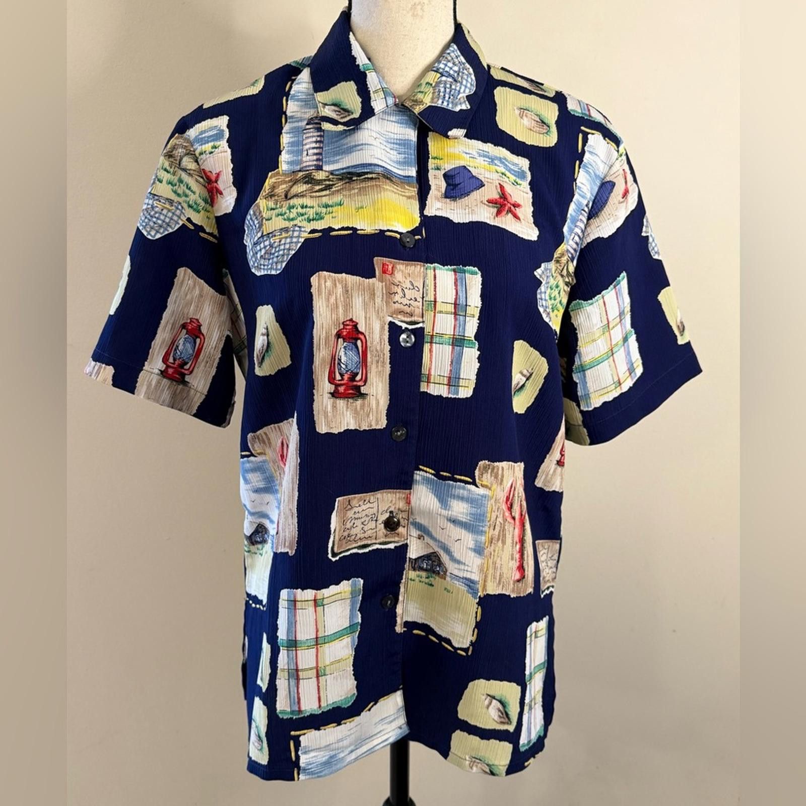 Other Allison Daley Petites coastal patchwork button up top SZ 8P Size M / US 6-8 / IT 42-44 - 1 Thumbnail