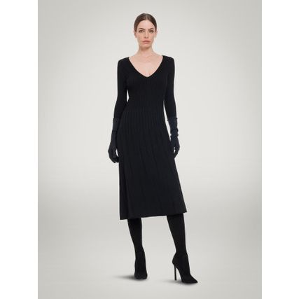 image of NWT Wolford Merino Rib Dress 52953 M Black V-Neck, Women's (Size Medium)