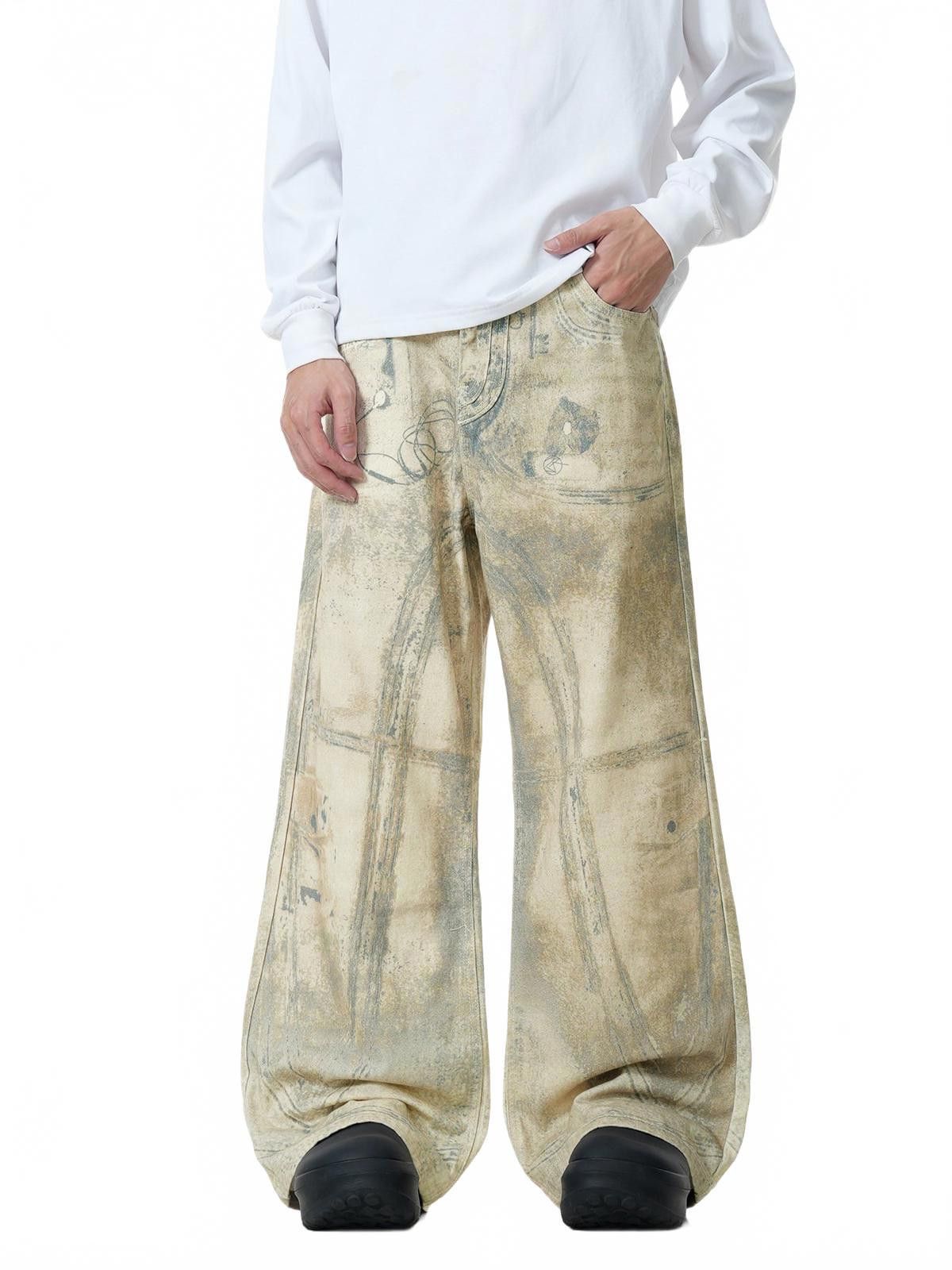 Japanese Brand Beige Wide Leg Casual Pants, Baggy Relaxed Fit Pants Size US 32 / EU 48 - 2 Thumbnail