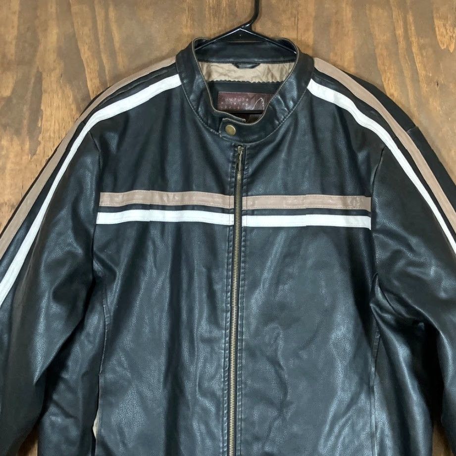 Vintage Whispering Smith Mens Jacket Black Stripes Full Zip Faux Leather Motorcycle XL Jacket Size US XL / EU 56 / 4 - 2 Thumbnail