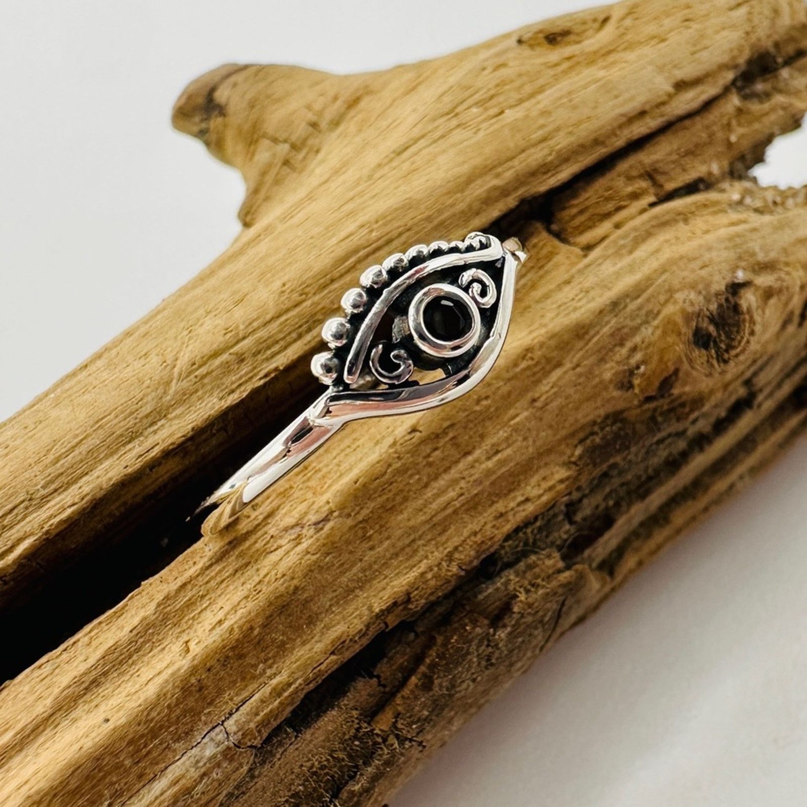 The Unbranded Brand Evil Eye Sterling Silver CZ Ring Protection Size ONE SIZE - 4 Thumbnail