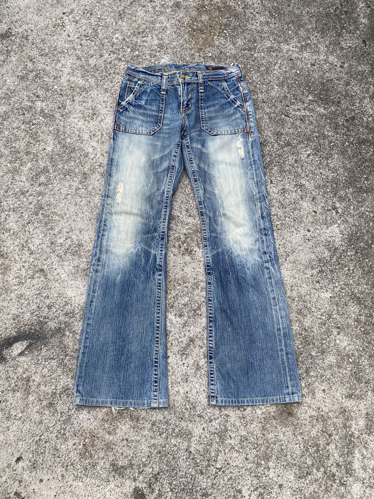 Japanese Brand Flare Brappers Japan Buckle Back Faded Distressed Denim Size US 28 / EU 44 - 1 Thumbnail