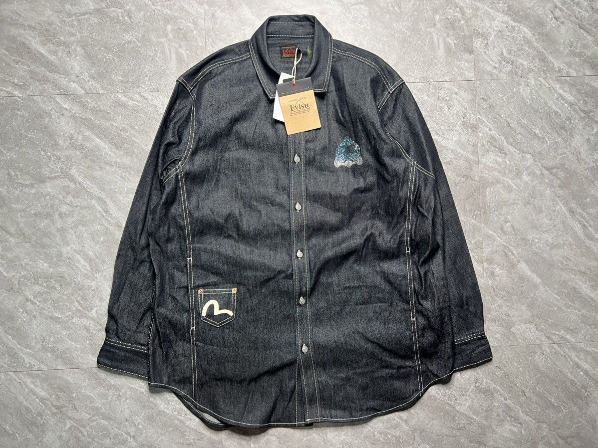 Evisu Evisu Raw Denim Indigo Swarovski Logo & Seagull Overshirt Size US L / EU 52-54 / 3 - 2 Thumbnail