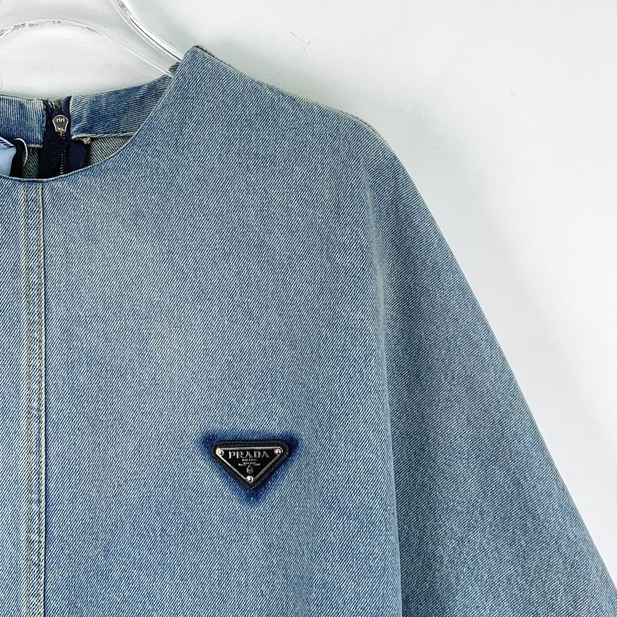 Prada Prada Blue Triangle Logo Short Sleeve Denim Dress K26WX Size S / US 4 / IT 40 - 3 Thumbnail