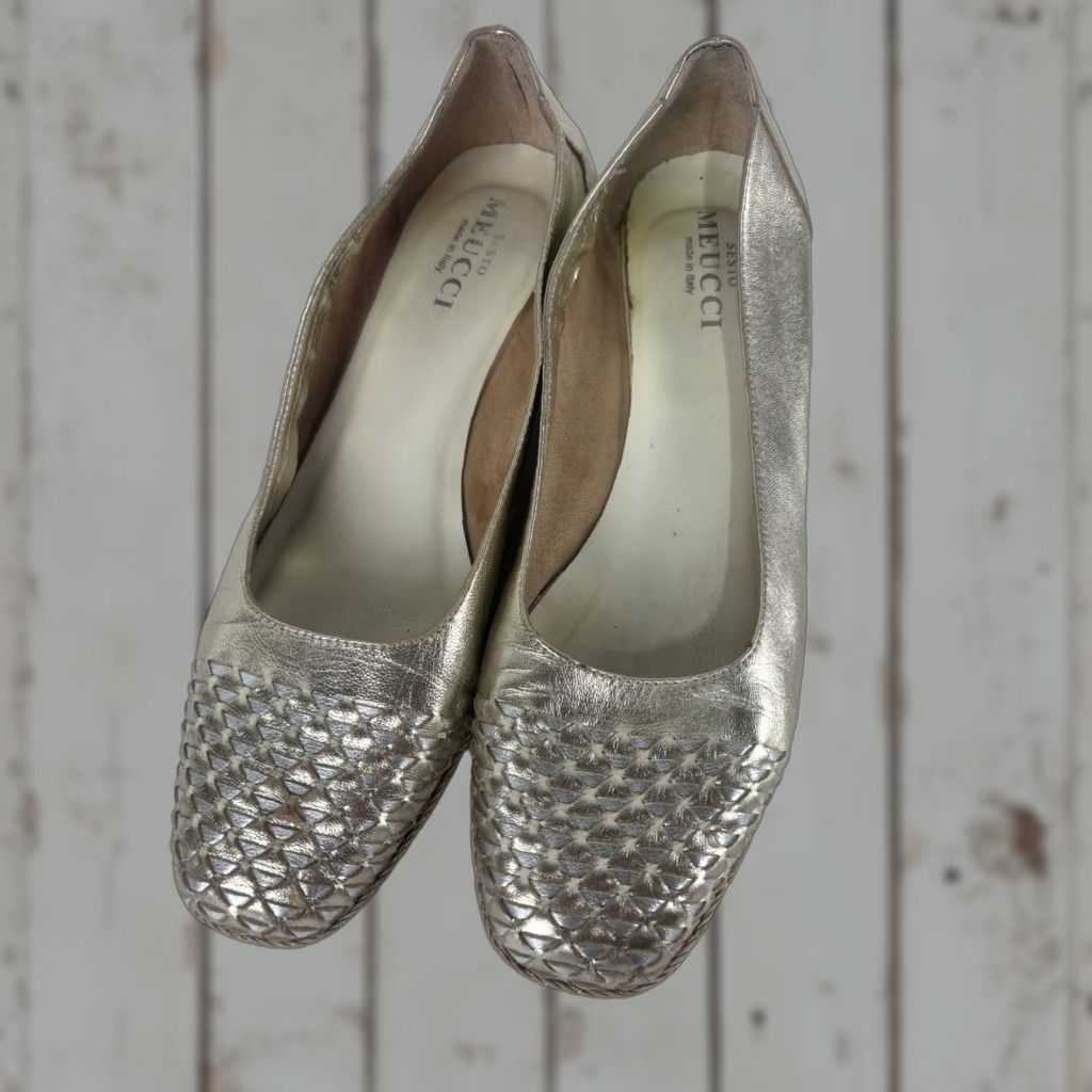 Vintage Sesto Meucci Wedge Heels Gold Leather Shimmering 2in Womens Size 10 Size US 10 / IT 40 - 1 Thumbnail