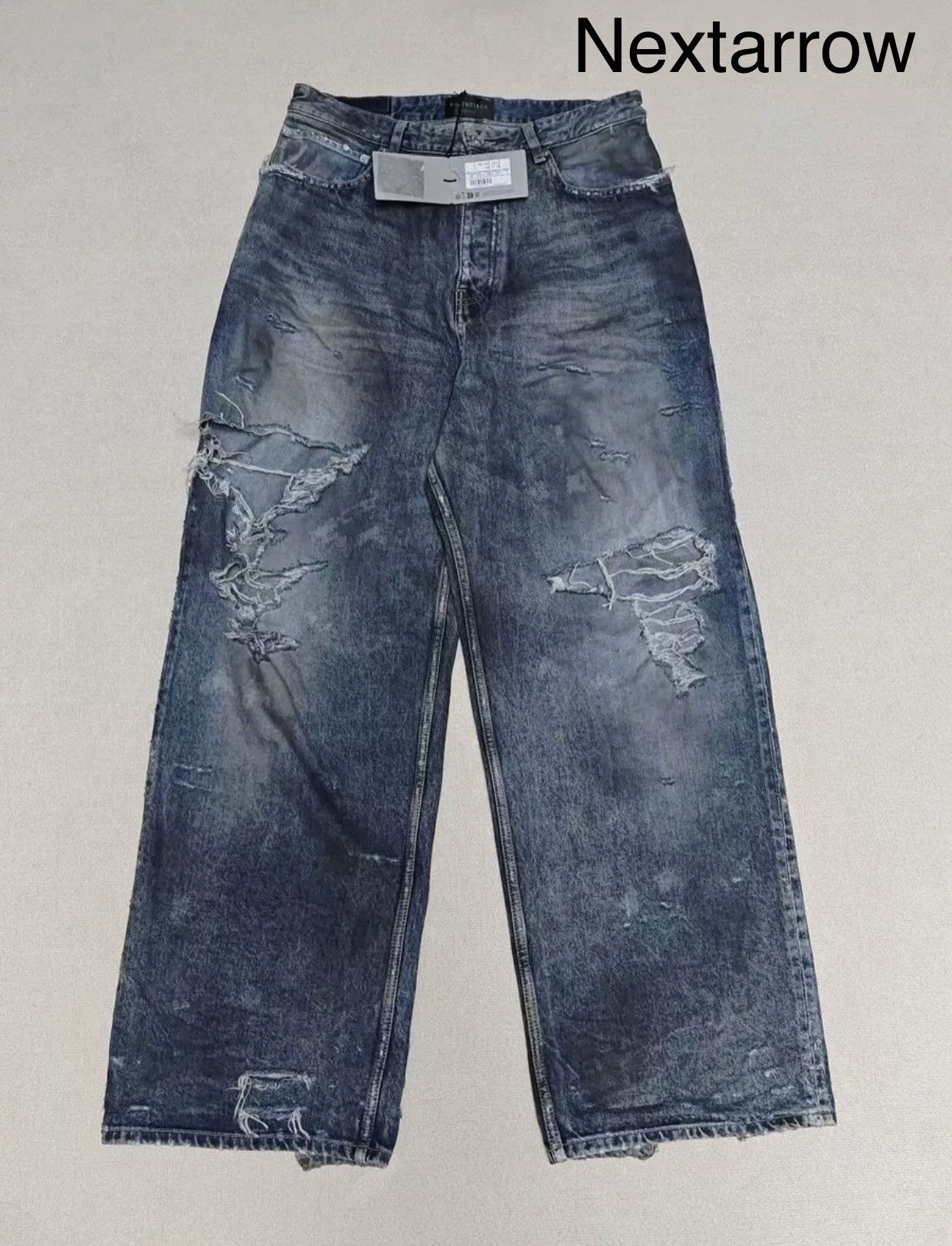 デニム・ジーパン BALENCIAGA Balenciaga Cut Off Waistband Jeans 24SS】BALENCIAGA PIERCED BAGGY バギー デニム ジーンズ